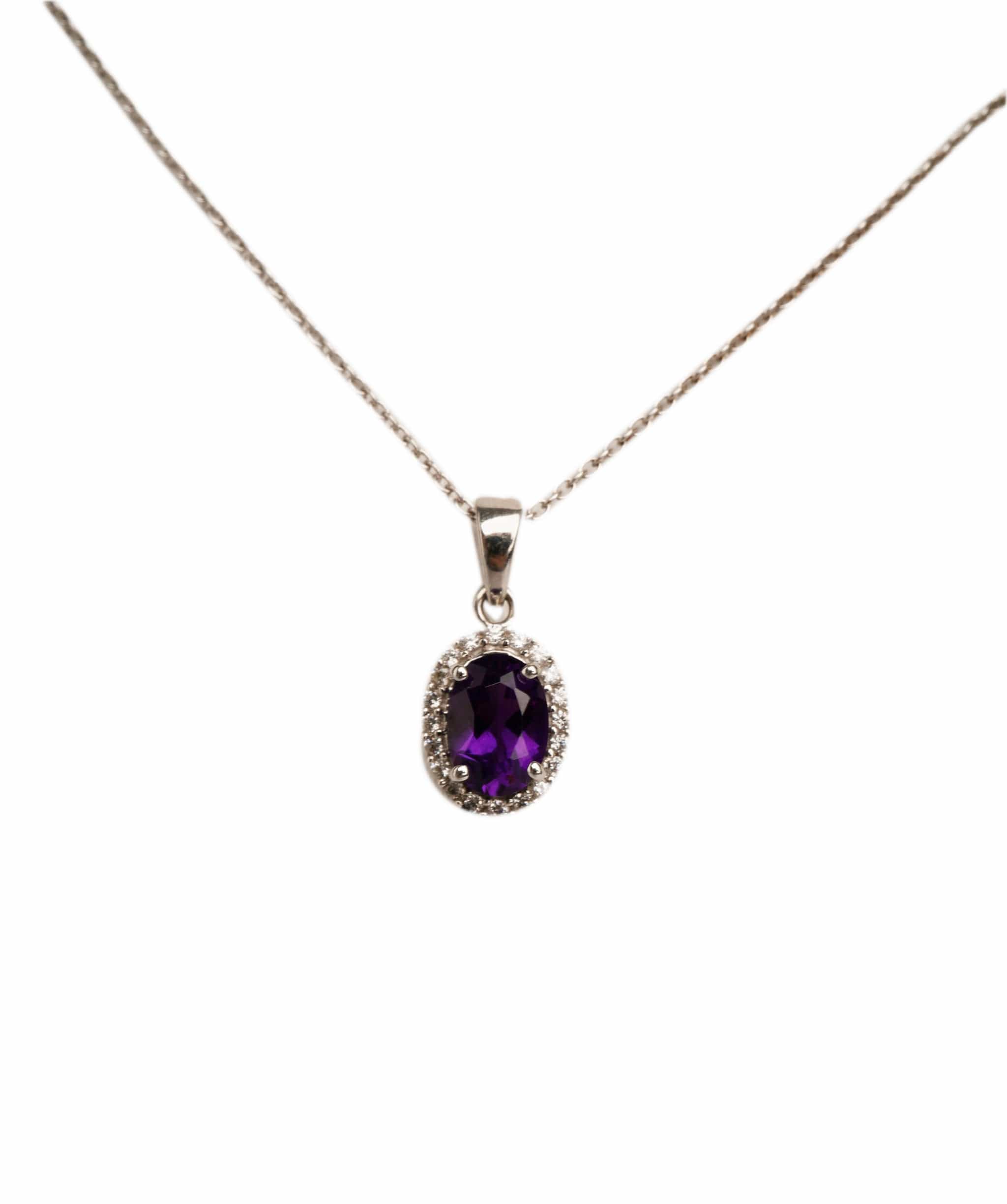 Luxury Promise 1.4ct African Amethyst, Cubic Zircon 925 Silver White Pendant ALC3025