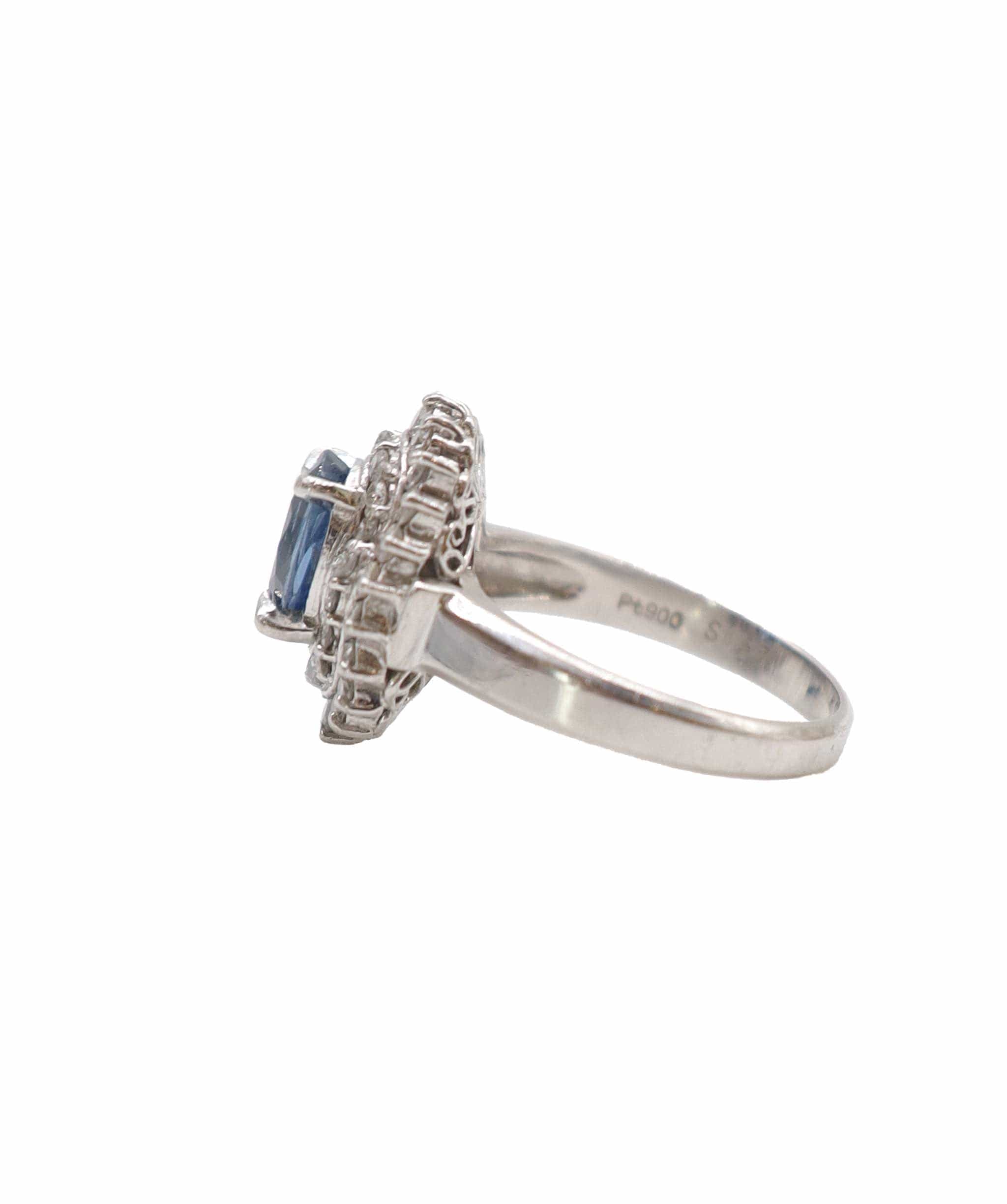 Luxury Promise 1.57ct sapphire 0.67ct diamond platinum ring size 52 DXBS4386