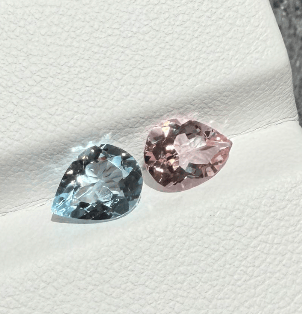 Luxury Promise 1.63ct Aquamarine & pink morganite pear pair DXBCS3909