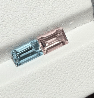Luxury Promise 1.68ct Aquamarine & pink morganite baguette pair DXBCS3911