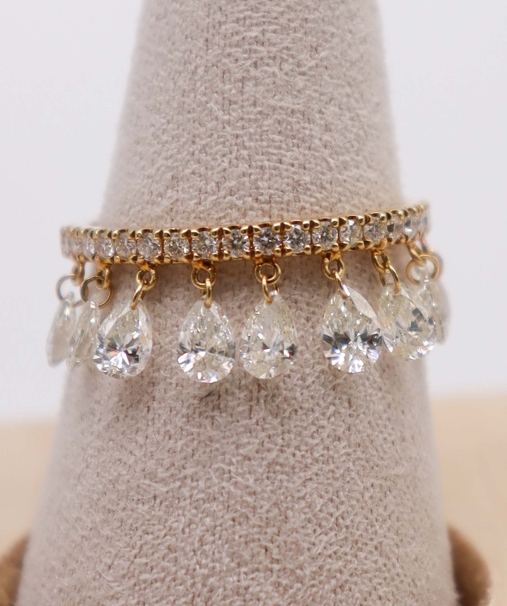 Luxury Promise 1.75ct Diamond Drops Dancing Ring Yellow Gold Size 54 R3428