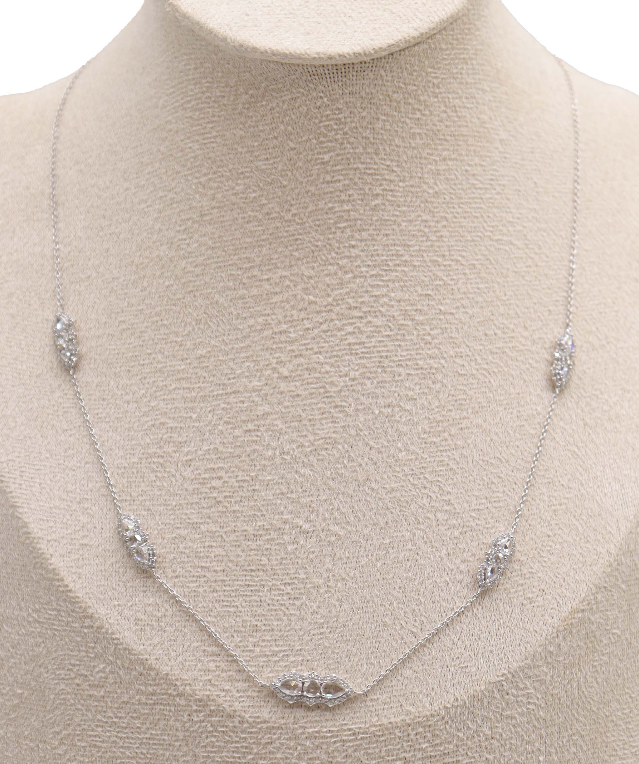 Luxury Promise 1.81CT White Pear Rosecut Small Diamonds NECKLACE C12402