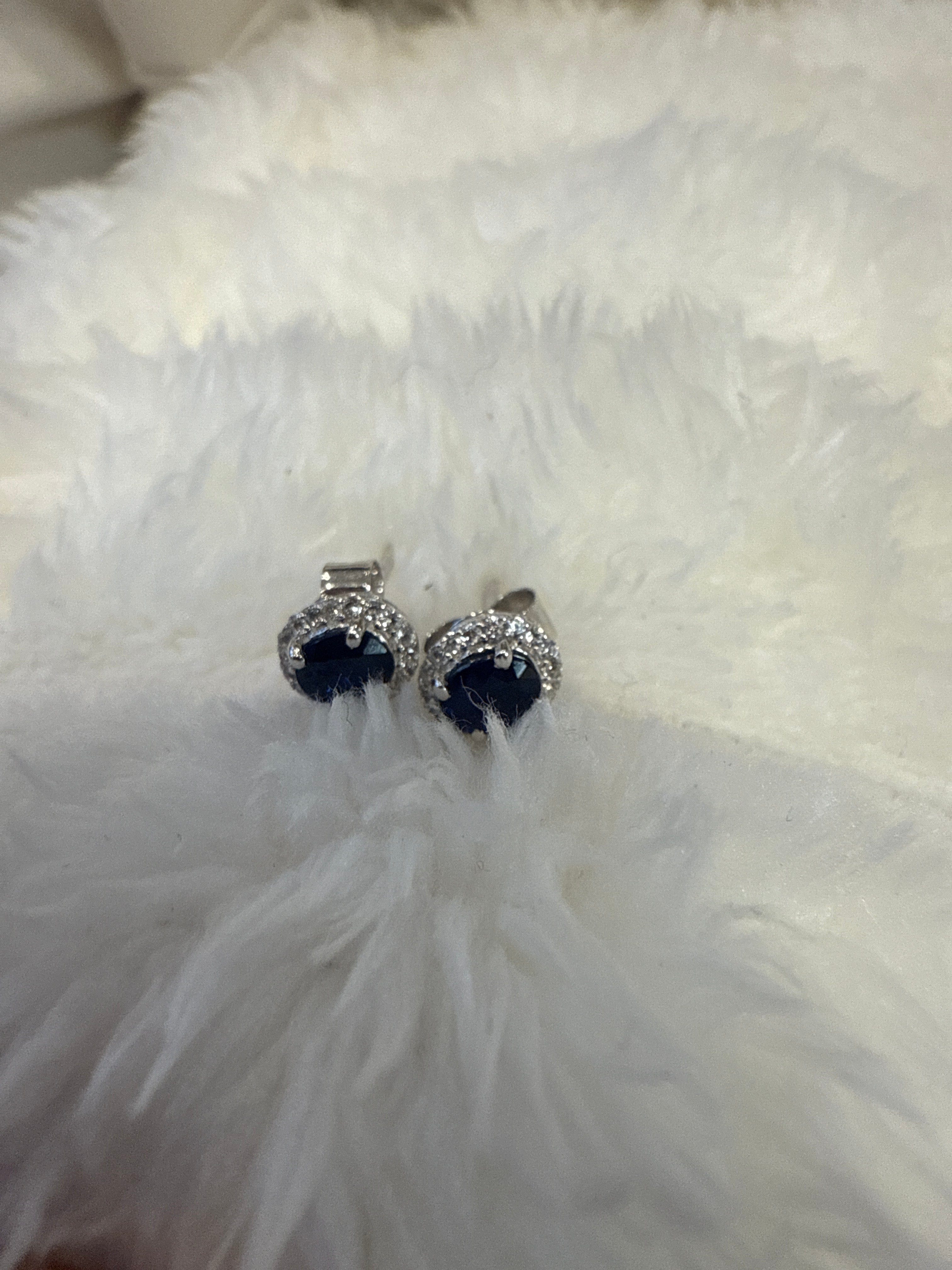 Luxury Promise 1.91ct Blue Sapphire, White Topaz 925 Silver White Push & Post Earrings ALC3053