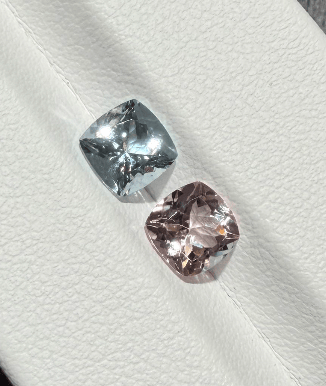 Luxury Promise 1.98ct Aquamarine & pink morganite cushion pair DXBCS3910
