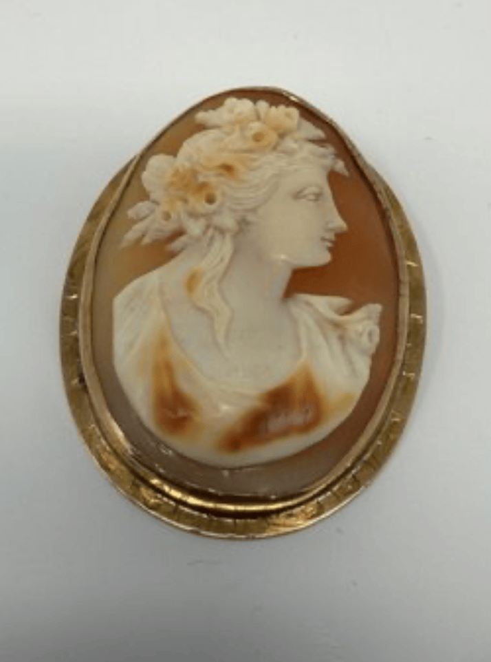 Luxury Promise 10ky victorian (mid-late 1800s) cameo lrg rosette lady brooch 9.05g AFI084