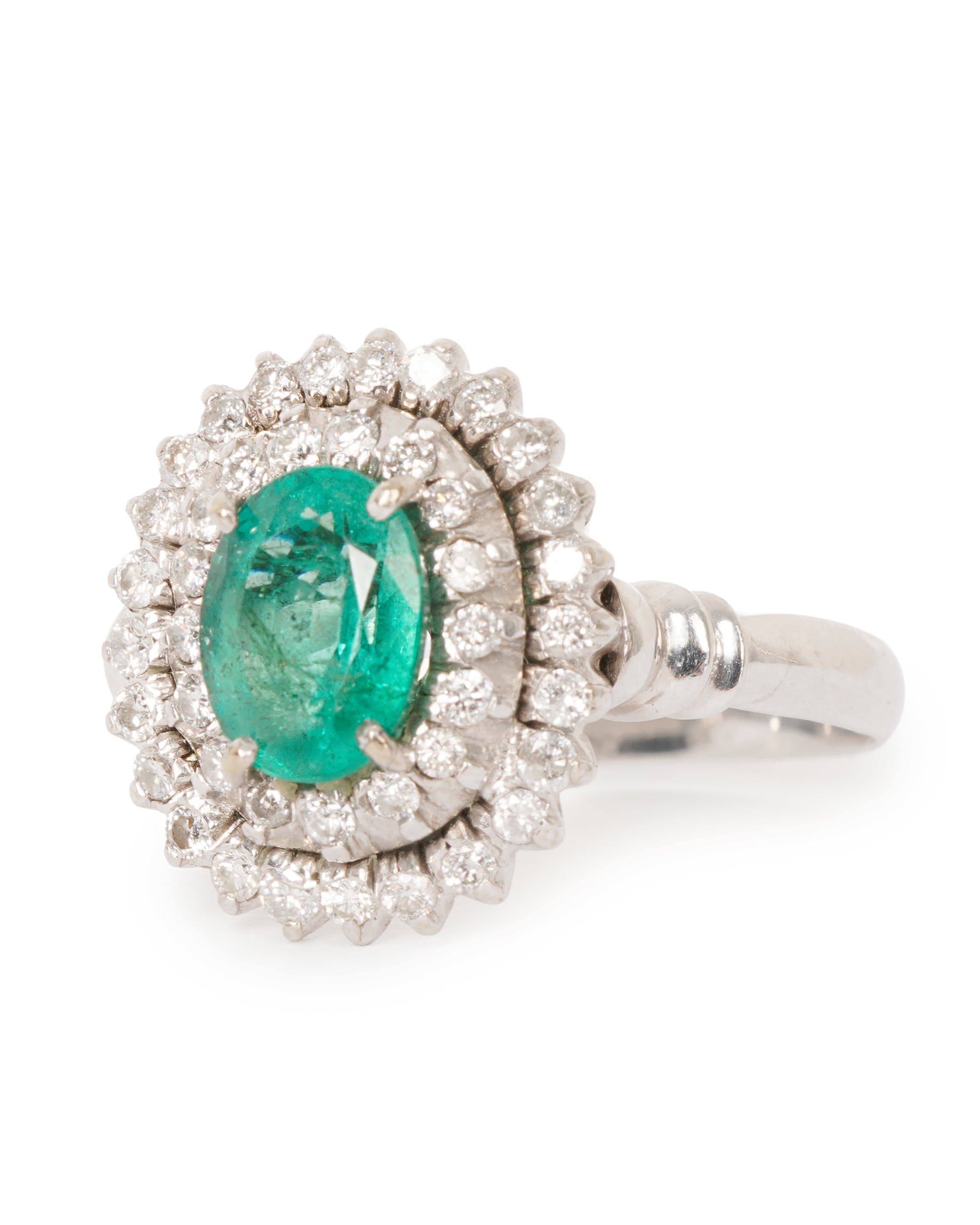 Luxury Promise 14ct white gold emerald diamond halo ring ALTC0503