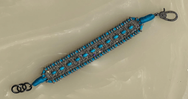 Luxury Promise 14K Victorian Bracelet - Wt. (Gross-35.100gms; Silver-32.480gms; Other-1.180gms) Dia. Single Cut LB 4.780ct with 976 Dia. Pcs (Turquoise Stone 2.420cts with 11 pcs) - Blue HOC-VBRA1078