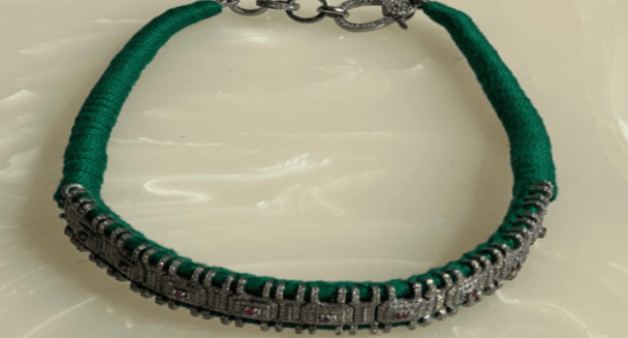 Luxury Promise 14K Victorian Necklace - Wt. (Gross-37.502gms; Silver-28.232gms; Other-8.170gms) Dia. Single Cut LB 5.400cts with 1062 Dia. Pcs (Stones: Ruby Round 0.090cts with 8pcs & Ruby 0.010cts with 1pcs) - Green HOC-VNEC0428