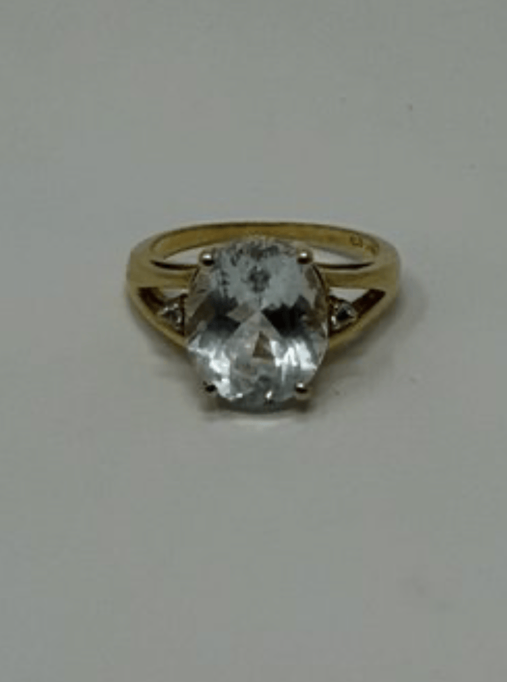 Luxury Promise 14ky sz 6 3.12g 5ct- aqua 0.02ctw-diamond oval stone ring AFI054