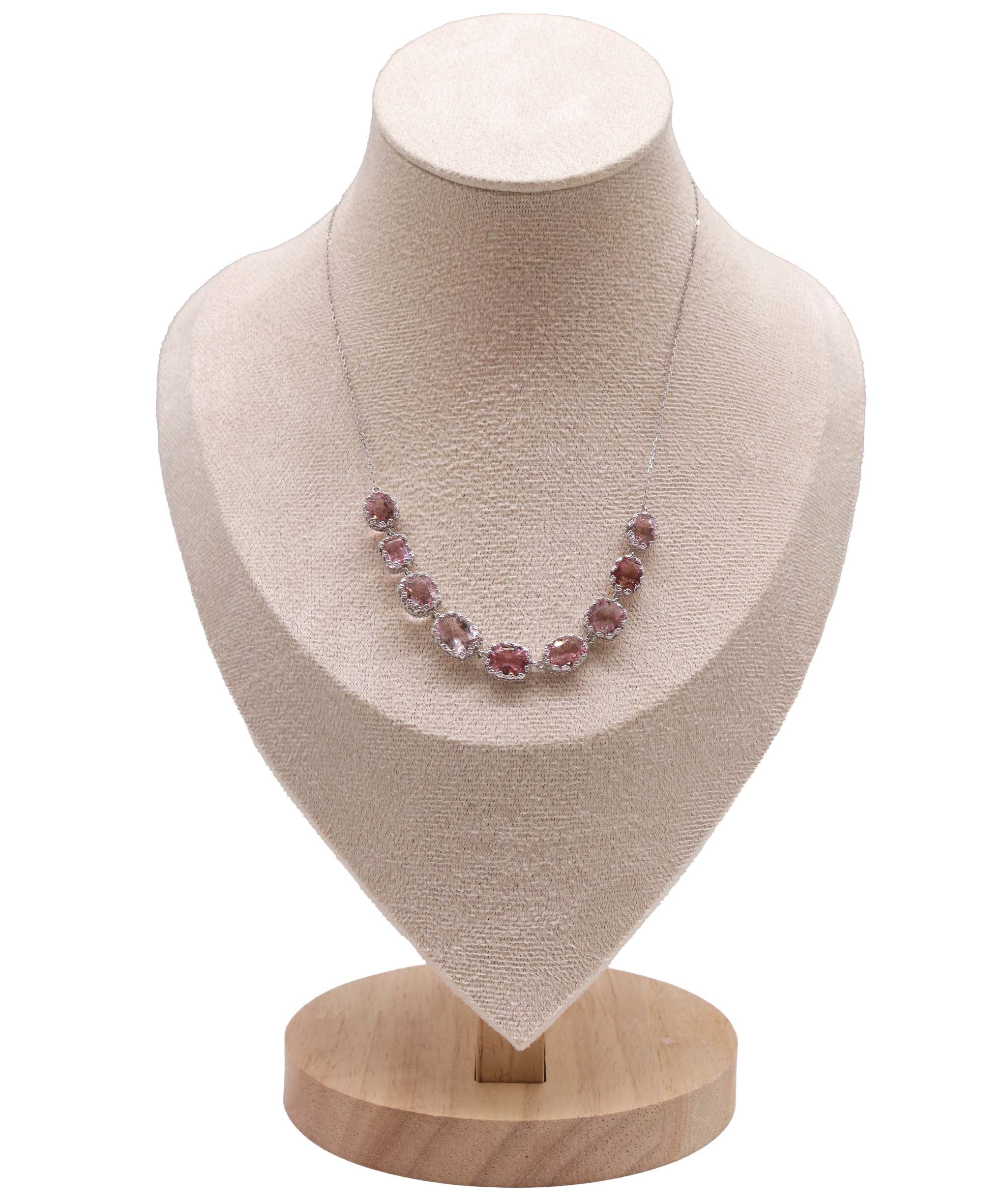 Luxury Promise 16.92ct Pink Tourmaline WG Crown Necklace DXBS5637