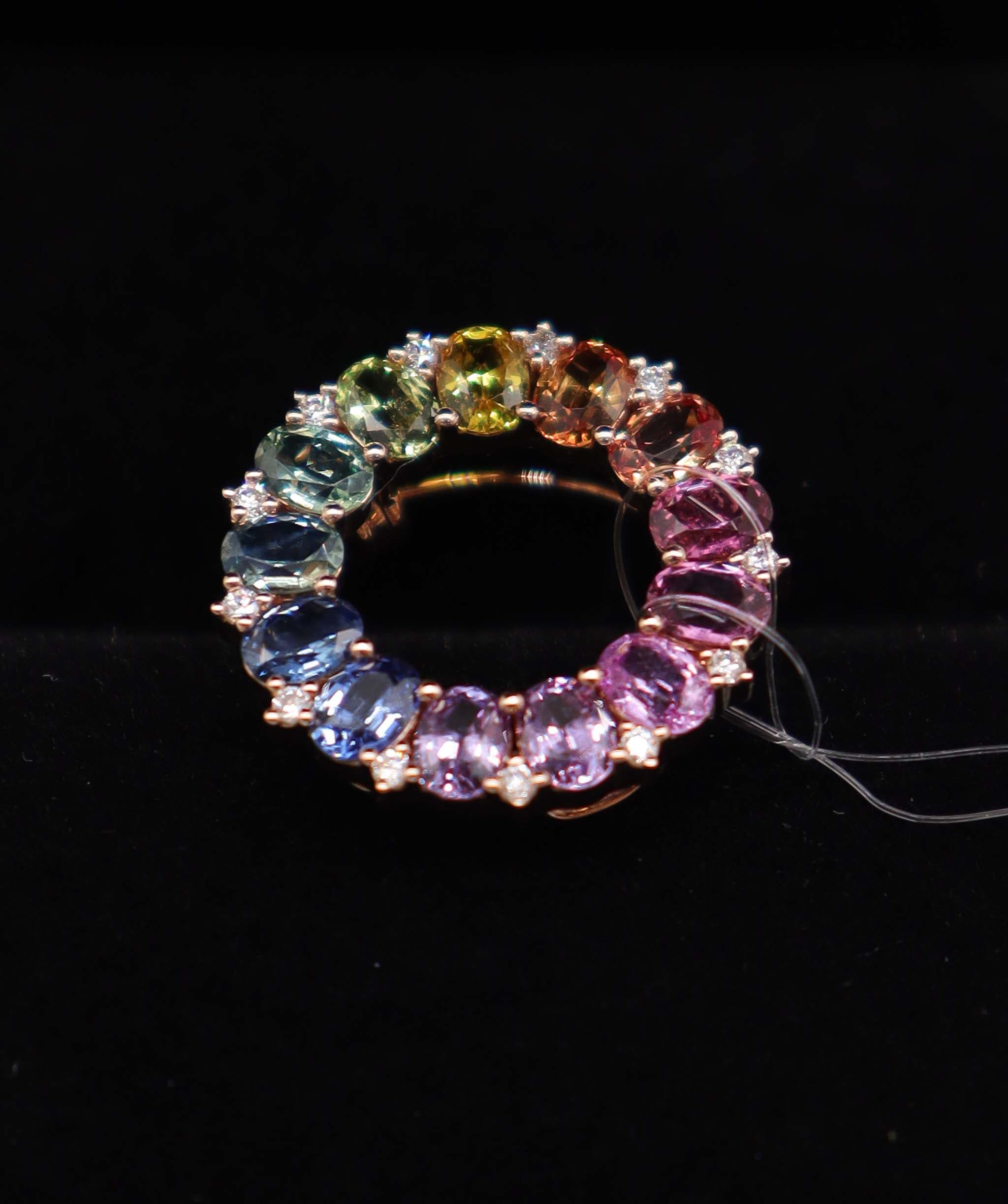 Luxury Promise 18K Rainbow Pendant / Brouche (Sapphire Total: 13 Sapphires) (Diamonds Natural 13 Diamonds) (18K Rose Gold) MS8970