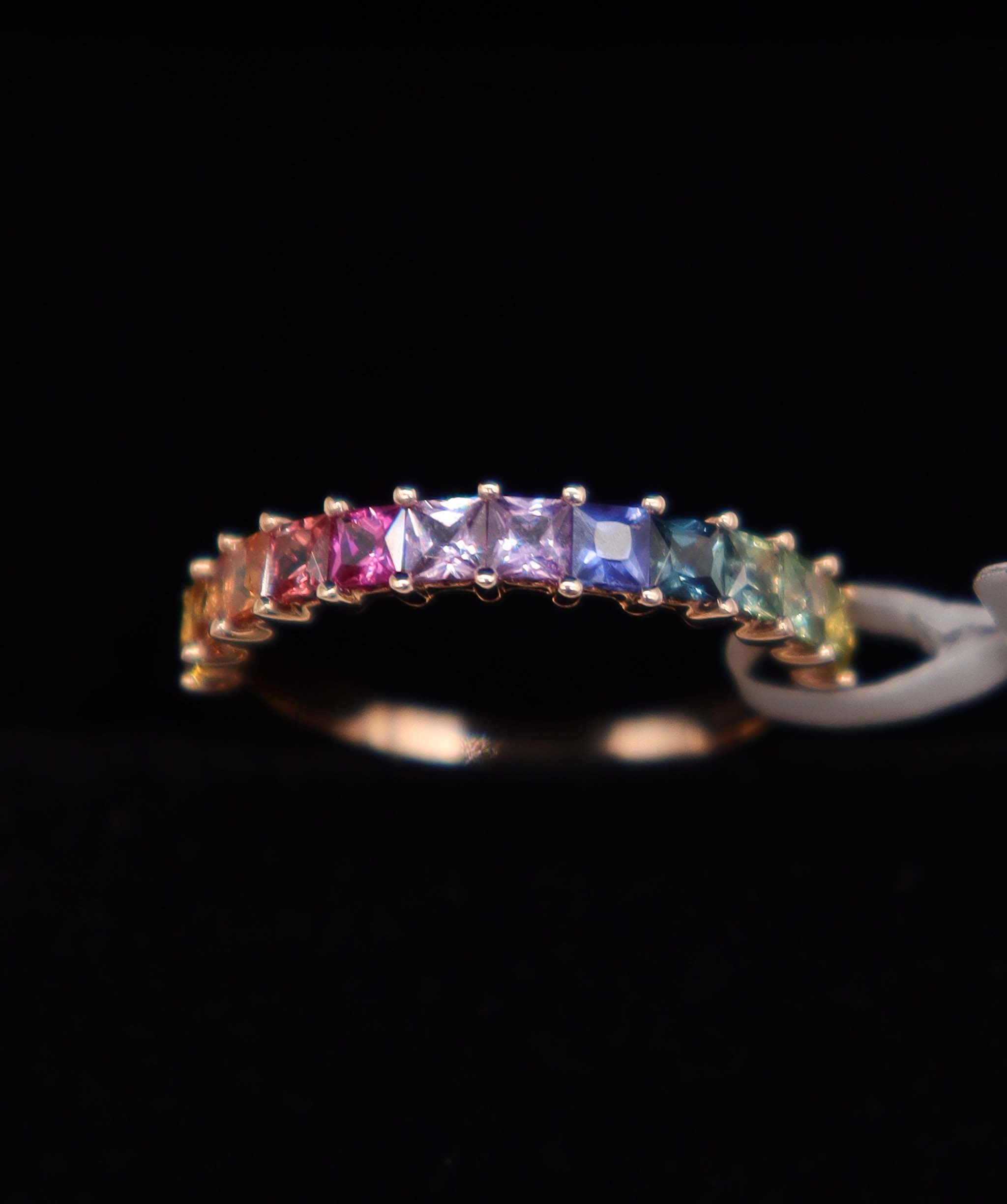 Luxury Promise 18K Rainbow Sapphire Ring Natural (Rose Gold Ring 18K) (12 Rainbow Stones Sapphire 2.21ct) Size US 6.5 MS8972