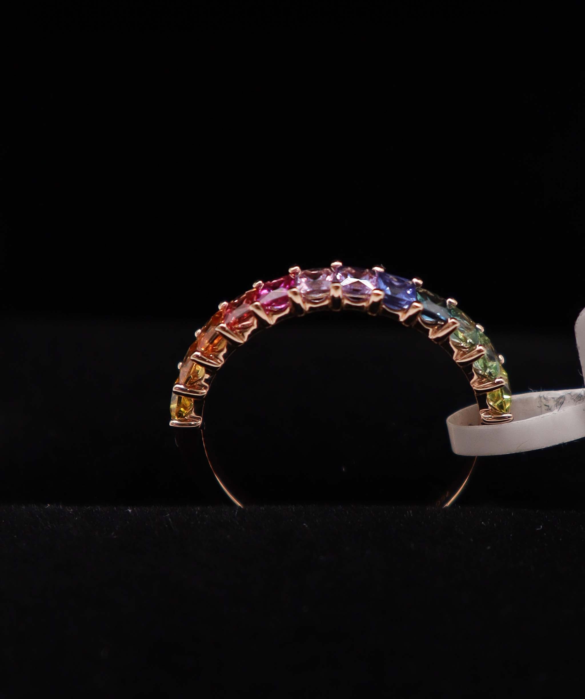 Luxury Promise 18K Rainbow Sapphire Ring Natural (Rose Gold Ring 18K) (12 Rainbow Stones Sapphire 2.21ct) Size US 6.5 MS8972