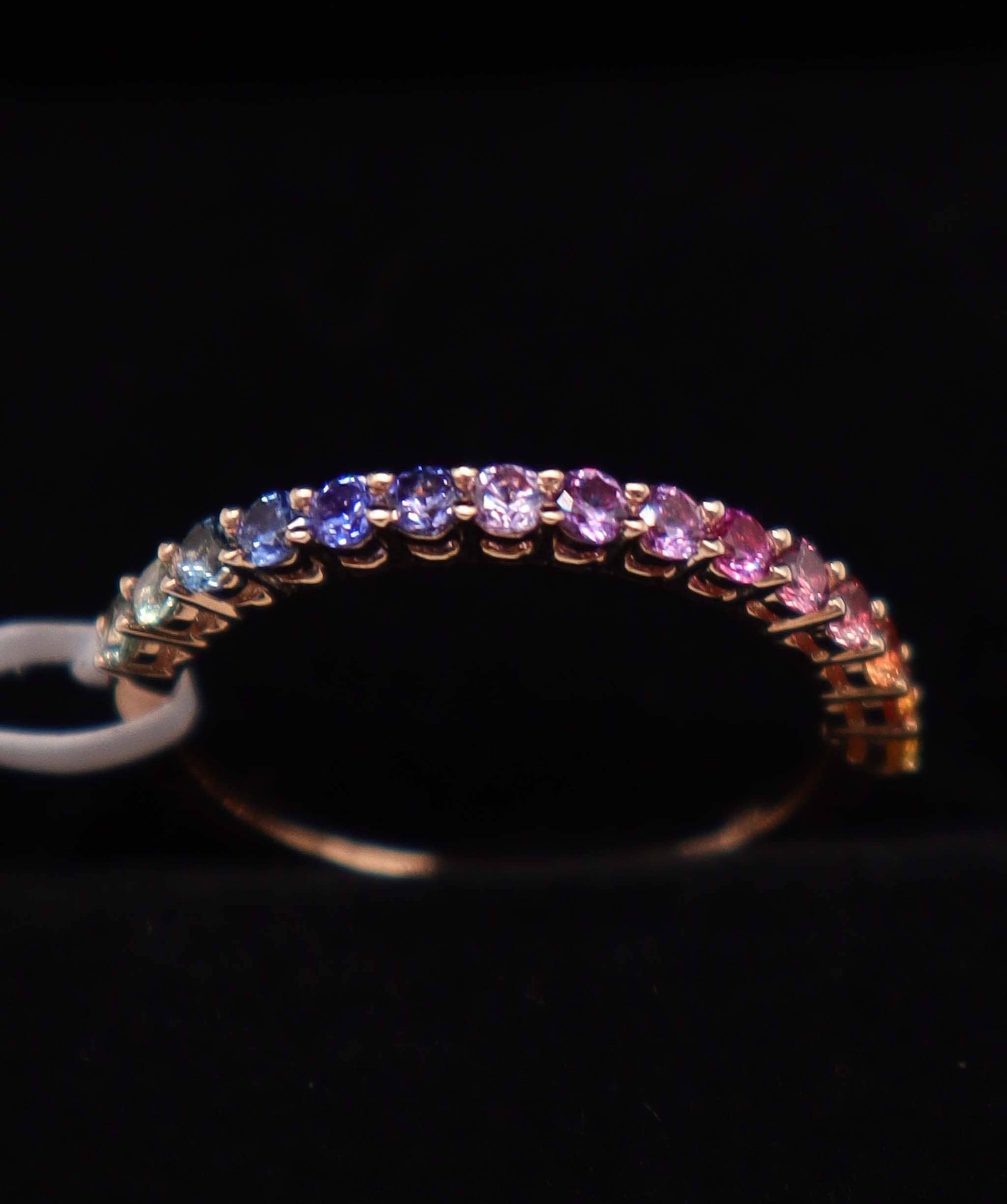 Luxury Promise 18K Rainbow Sapphire Ring Yellow Gold (15 Rainbow Sapphires) Size US 6.5 MS8974