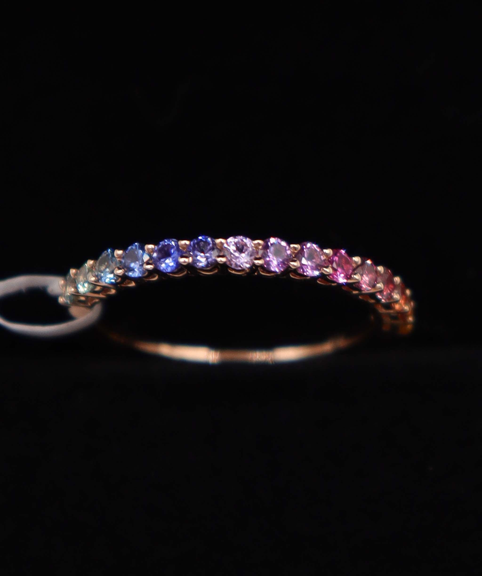 Luxury Promise 18K Rainbow Sapphire Ring Yellow Gold (15 Rainbow Sapphires) Size US 6.5 MS8974