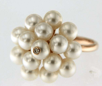 Luxury Promise 18K RG RING WITH DIAMOND AND PEARL DD 1p 0.01Ct PL 15p 10.250Ct RG 2.64G R19975-39994A