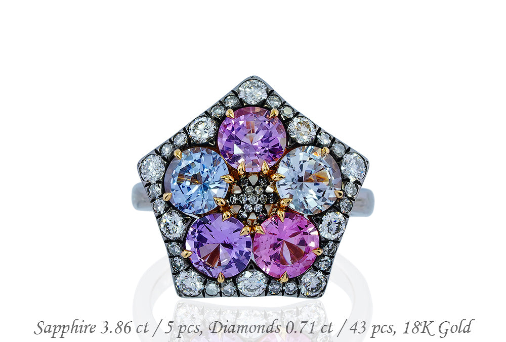 Luxury Promise 18K RING Pink GoldSpinel 3.86 ct / 5 pcsDiamonds 0.71 ct / 43 pcs R1628