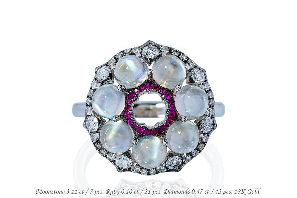 Luxury Promise 18K RING White and Pink Gold Moonstone 3.11 ct / 7 pcs RM1620