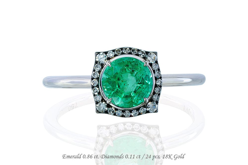 Luxury Promise 18K RING White Gold Emerald 0.86 ct R15192
