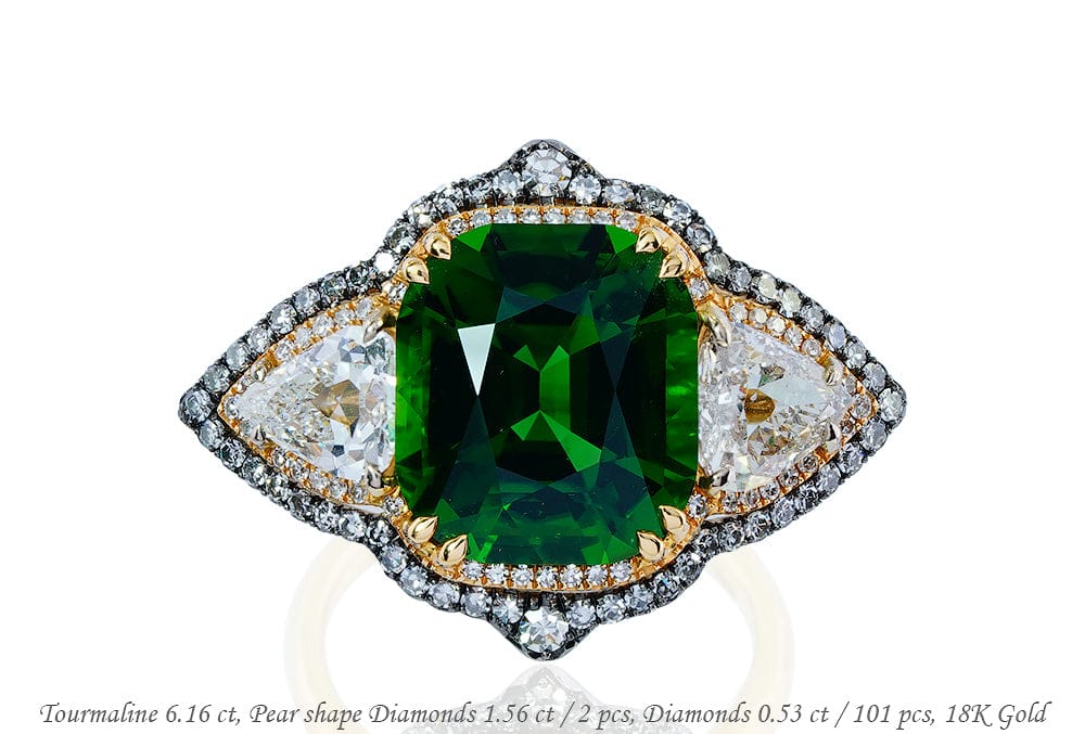 Luxury Promise 18K RING White Pink and Yellow Gold Tourmaline 6.16 ct R1304