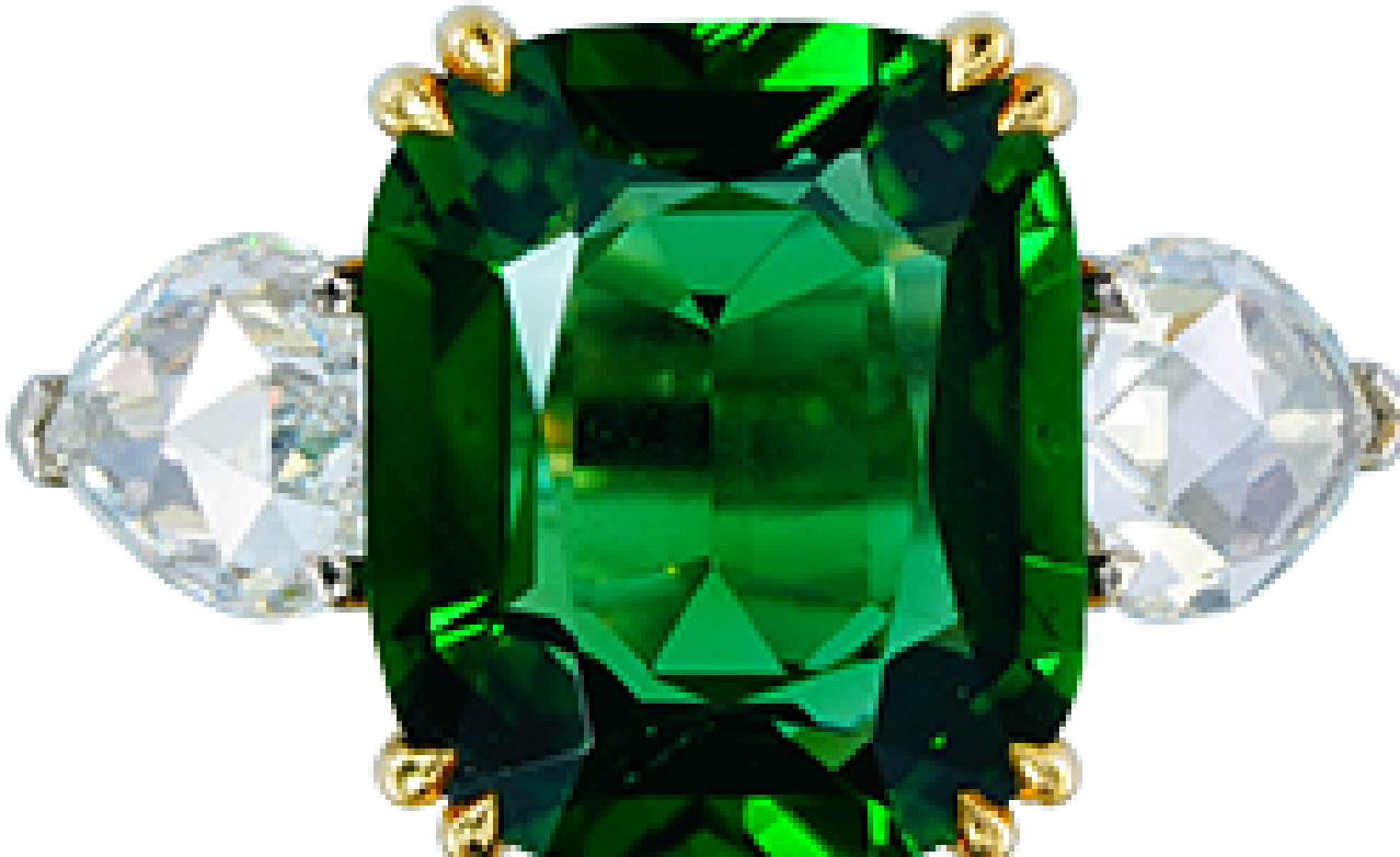 Luxury Promise 18K RING Yellow Gold Tourmaline 5.96 ctRose cut Diamonds 1.55 ct / 2 pcs R14170