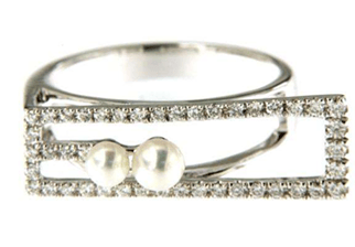 Luxury Promise 18K WG RING WITH DIAMOND AND PEARL #52 DD 43p 0.26Ct C/PEARL 2p 0.65Ct WG 4.180G R19420-40131