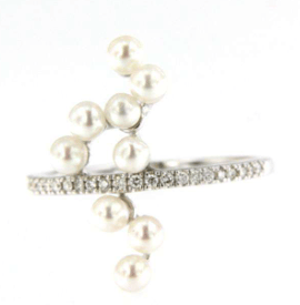 Luxury Promise 18K WG RING WITH DIAMOND AND PEARL DD 33p 0.11Ct C/PEARL 9p 1.50Ct WG 2.310G R19436-38875