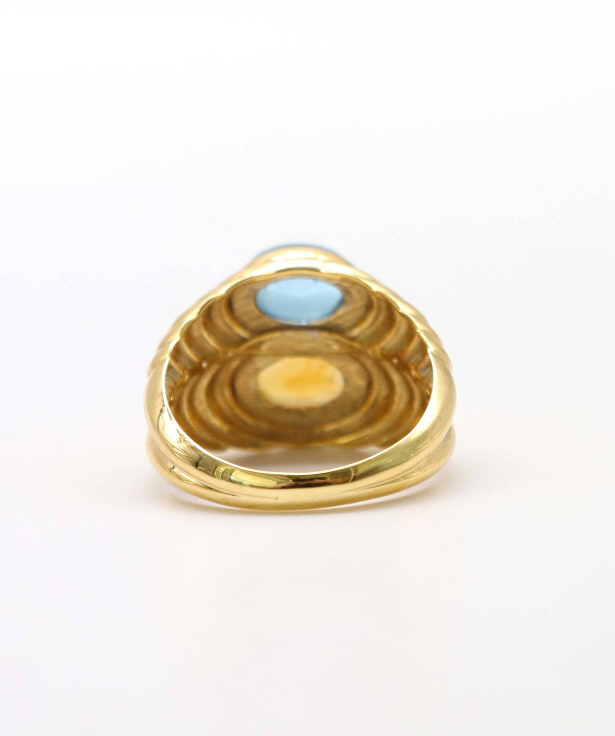 Luxury Promise 18K Yellow Gold 2ct Blue Topaz & 2ct Citrine Bypass Cocktail Ring