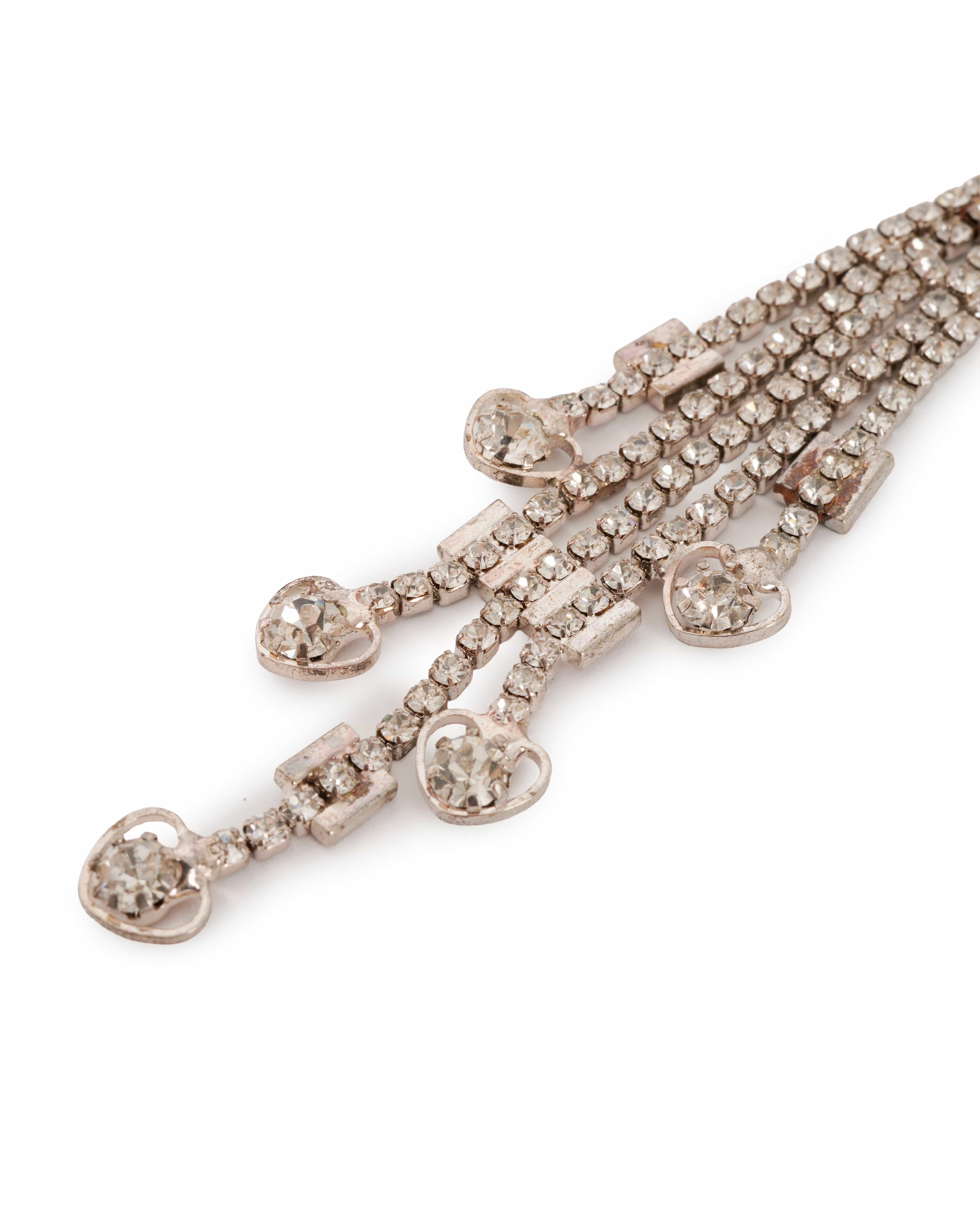 Luxury Promise 1970's crystal and heart long drop earrings ALTC0526
