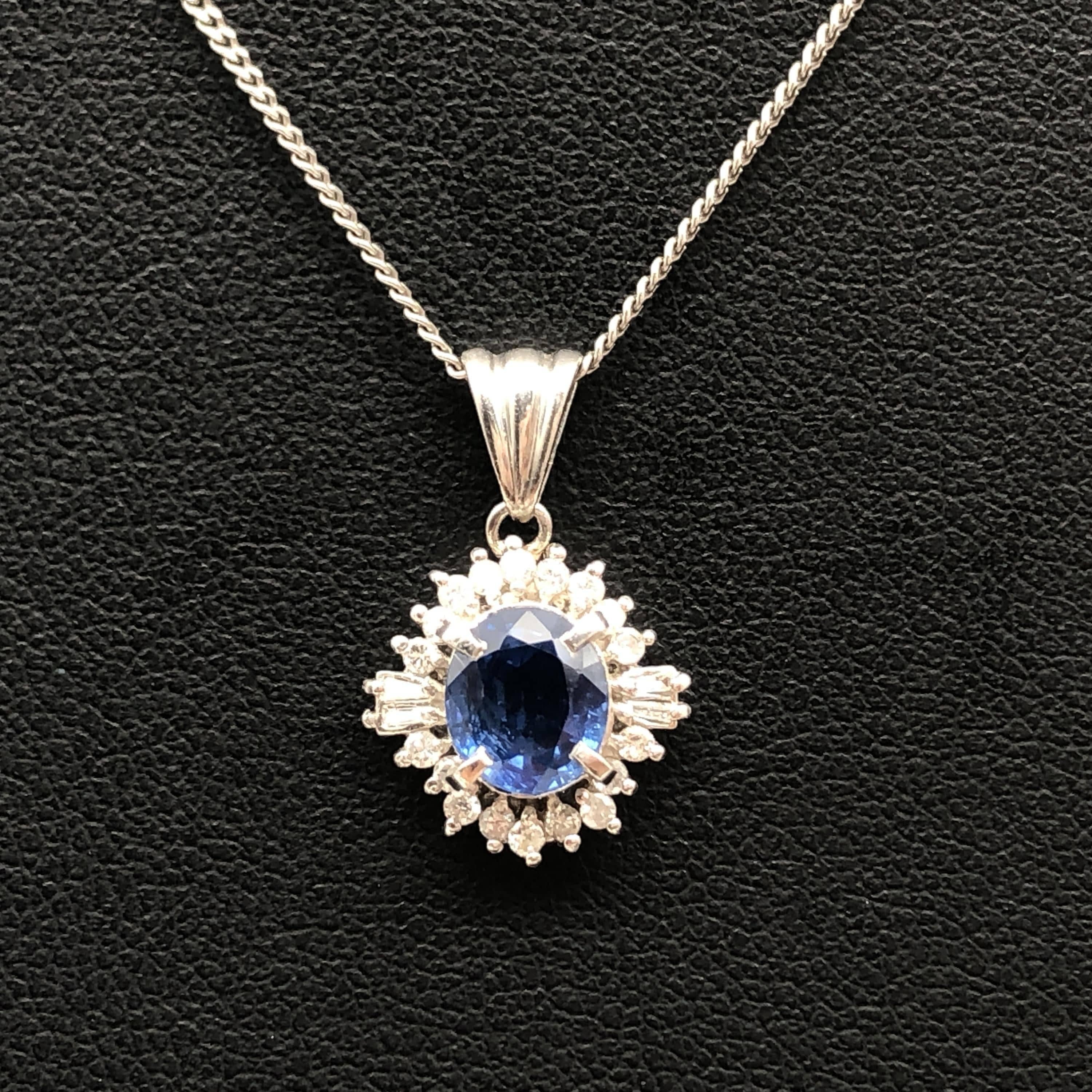 Luxury Promise 1P Sapphire & Dimond Necklace, S(1.00ct), D(0.15ct), PT900/PT850, 4.4g, 16inch ALC3330