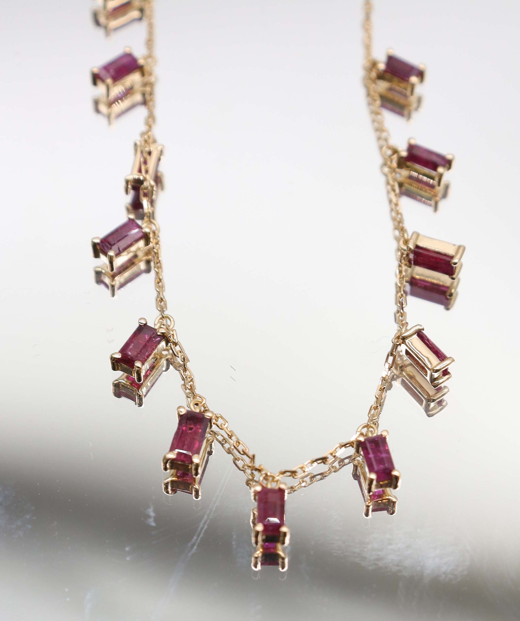 Luxury Promise 2.21ct Ruby Baguette Drop YG Necklace DXBS5623