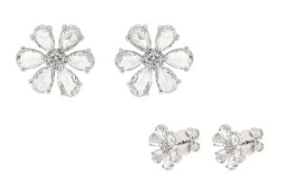 Luxury Promise 2.30ct SMALL DIAMONDS WHITE PEAR ROSECUT EARRINGS E7513