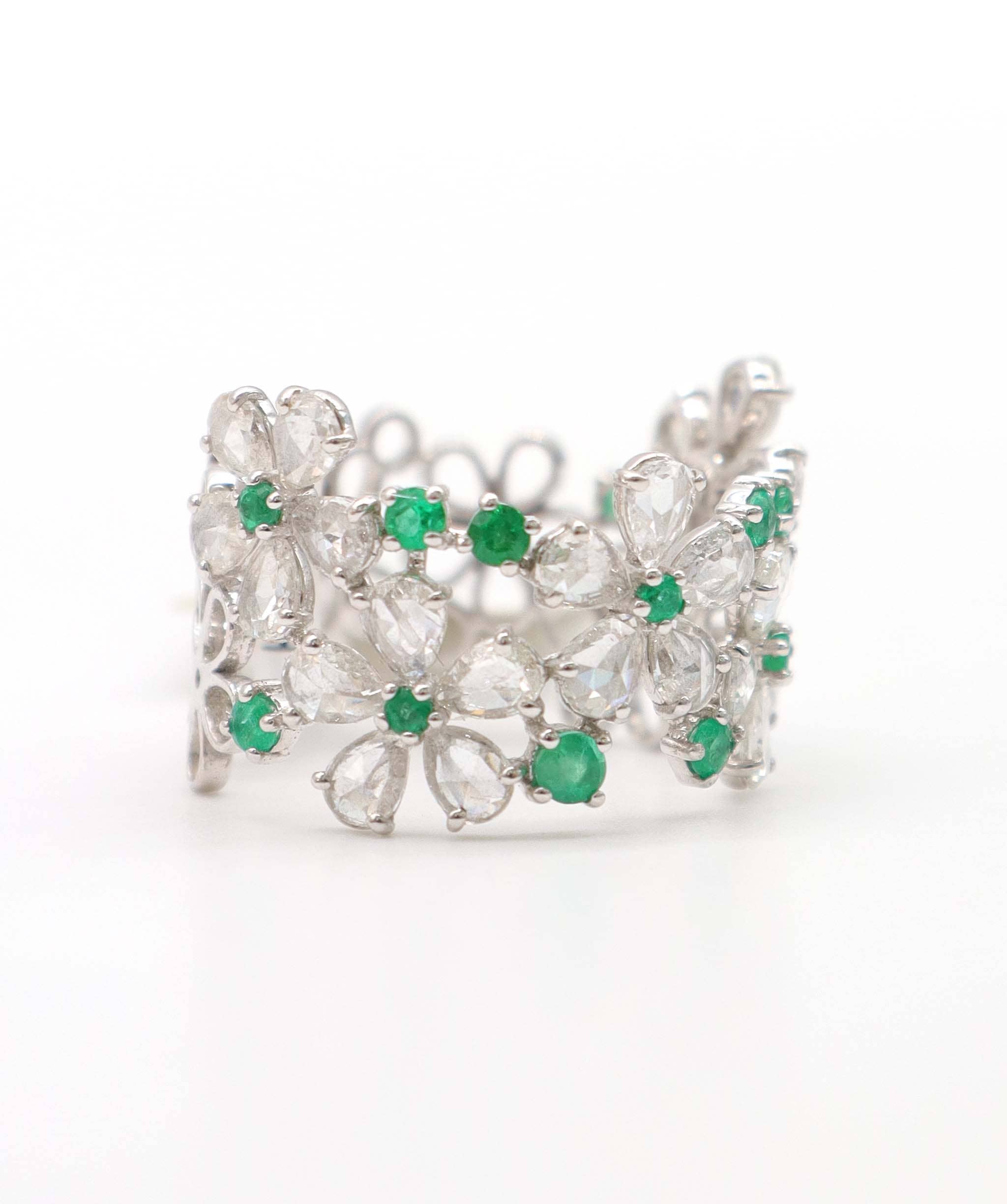 Luxury Promise 2.31ct EMERALD SD WHITE PEAR ROSECUT RING R3708