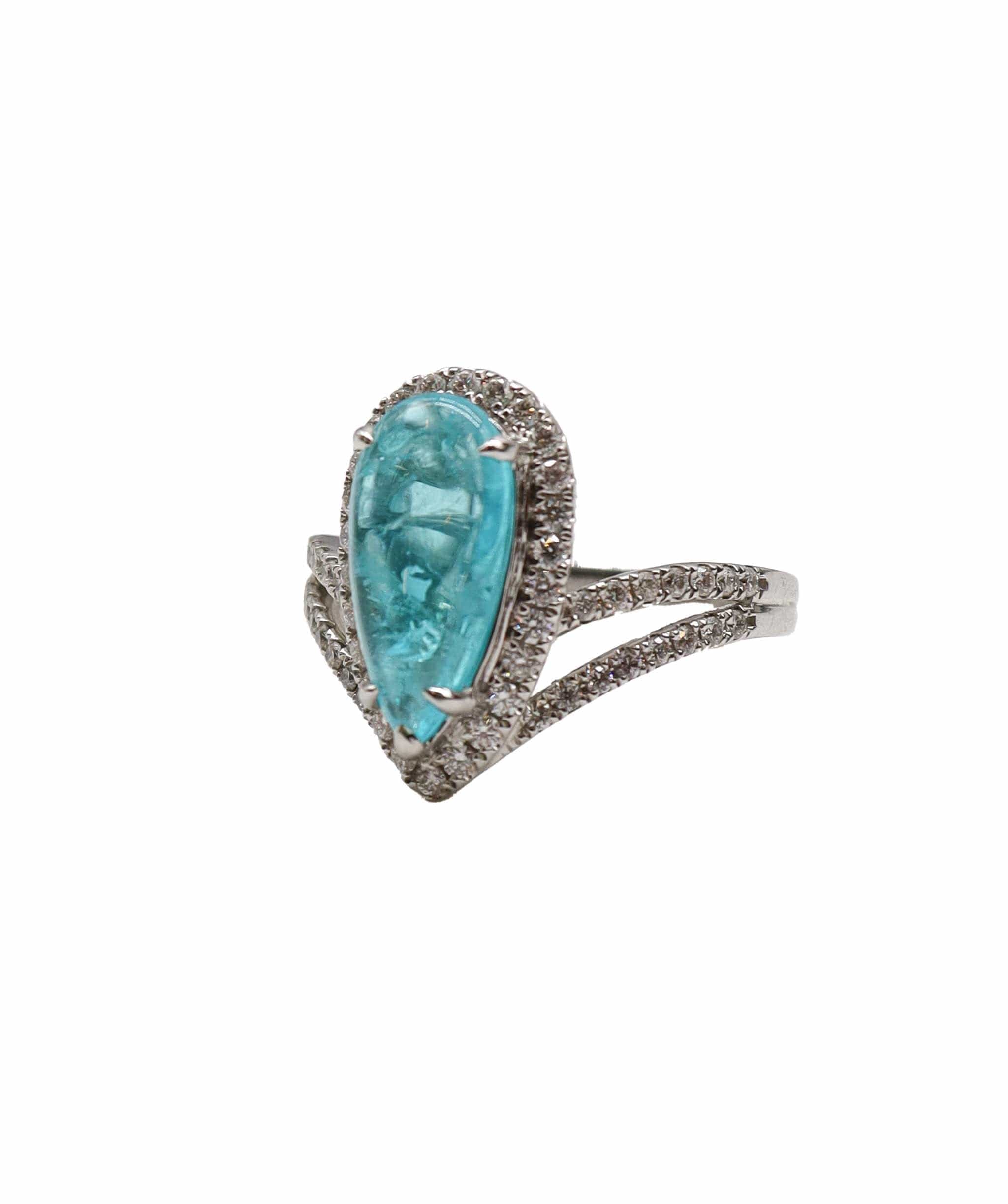 Luxury Promise 2.46CT PEAR CABOCHON BRAZILIAN PARAIBA & DIAMOND RING 18K WG DXBCS3476