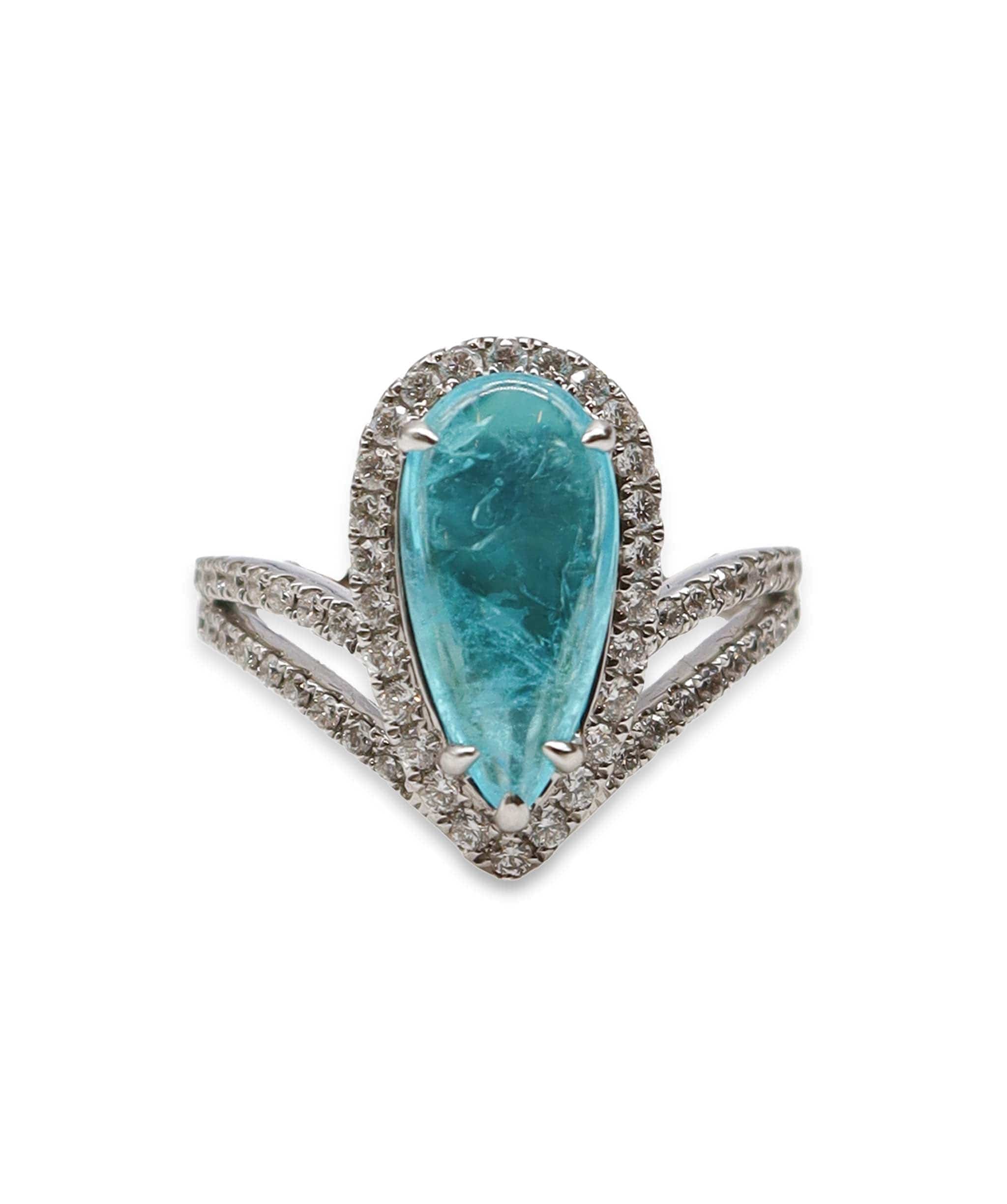 Luxury Promise 2.46CT PEAR CABOCHON BRAZILIAN PARAIBA & DIAMOND RING 18K WG DXBCS3476
