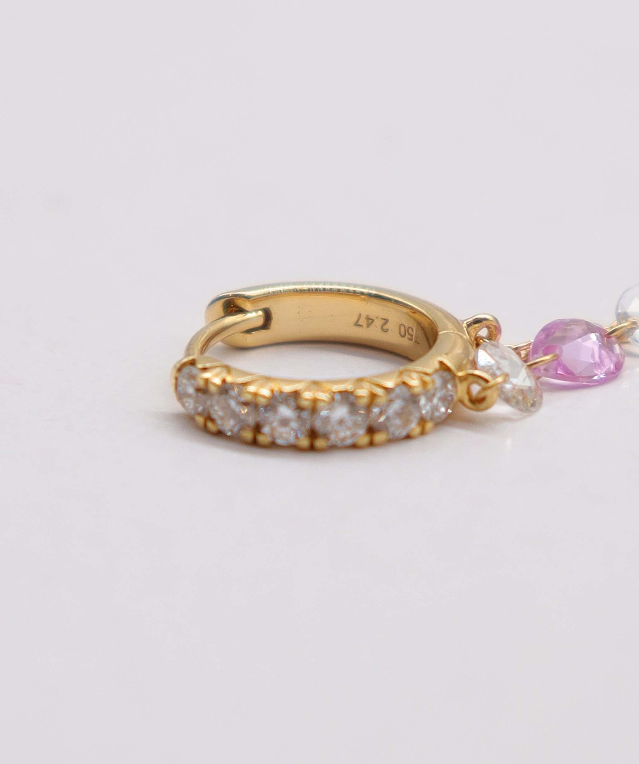 Luxury Promise 2.47ct SMALL DIAMONDS PINK SAPPHIRE PEAR ROSECUT (H) EARRINGS E8026