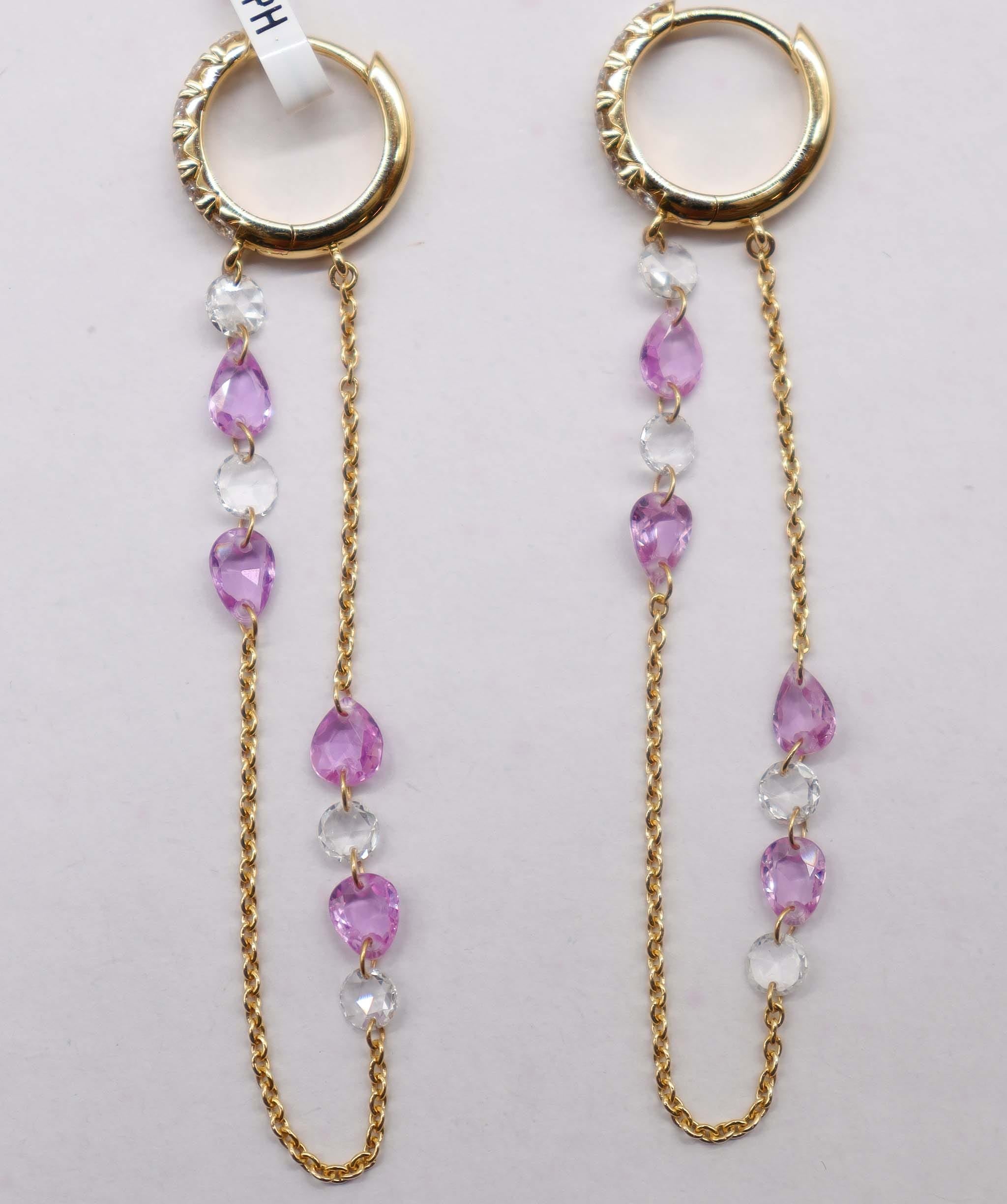 Luxury Promise 2.47ct SMALL DIAMONDS PINK SAPPHIRE PEAR ROSECUT (H) EARRINGS E8026