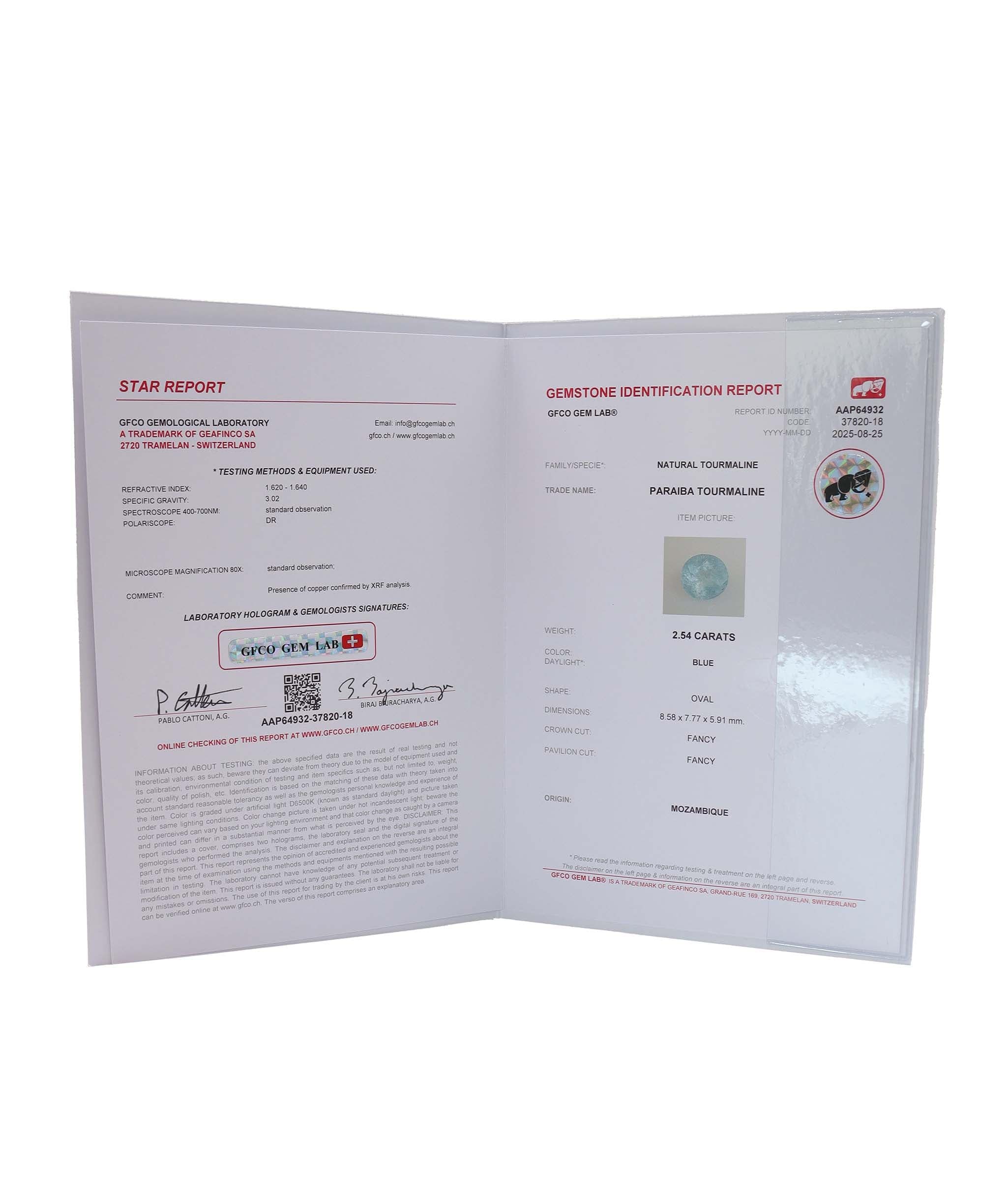 Luxury Promise 2.54ct paraiba tourmaline DXBCD0658