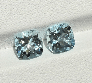 Luxury Promise 2.70ct Shanta Maria aquamarine square cushion pair DXBCS3907