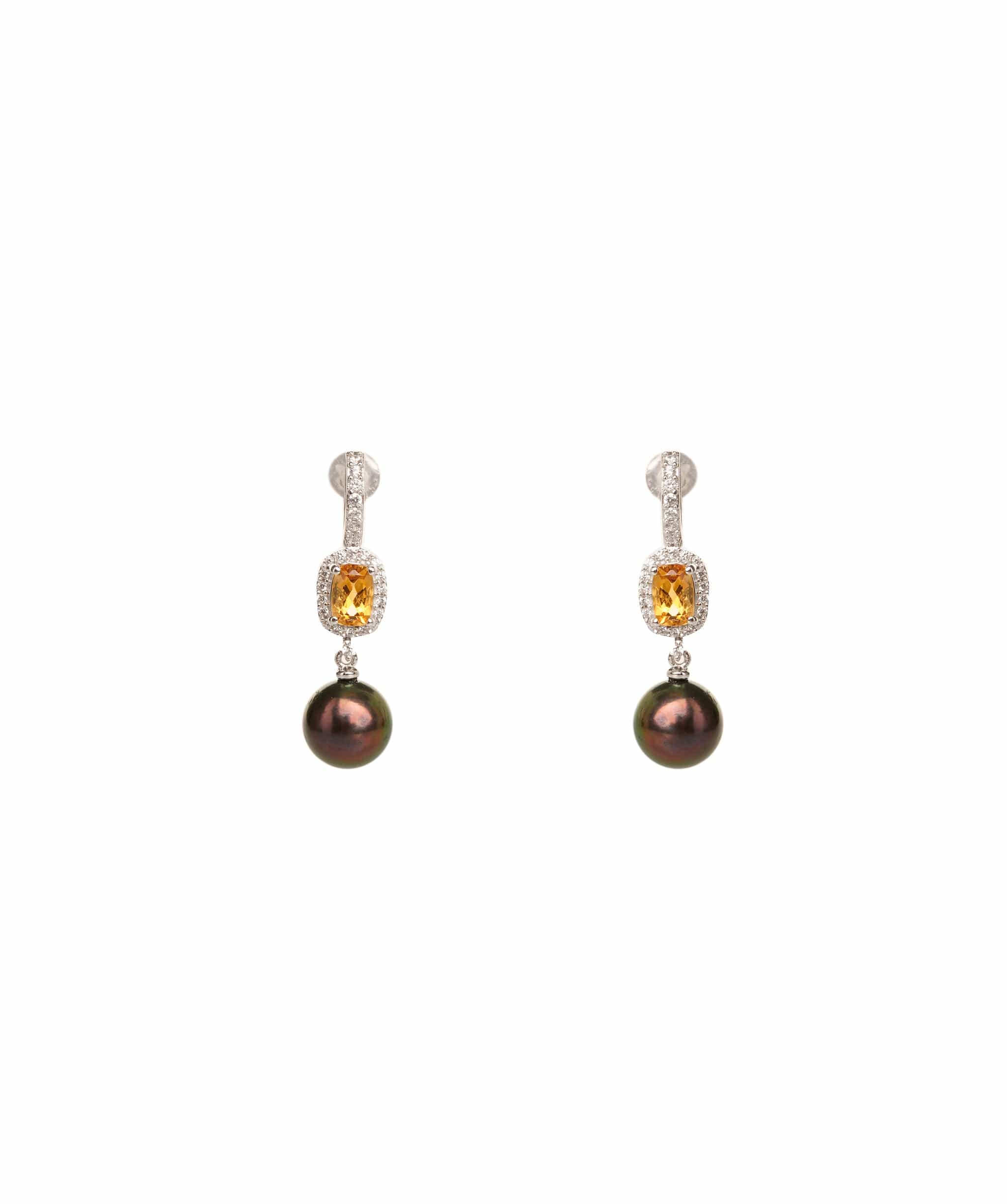 Luxury Promise 20.42ct Black Fresh Water Pearl, Citrine, Cubic Zirconia, Cubic Zirconia 925 Silver White Lever Back Earrings ALC3063