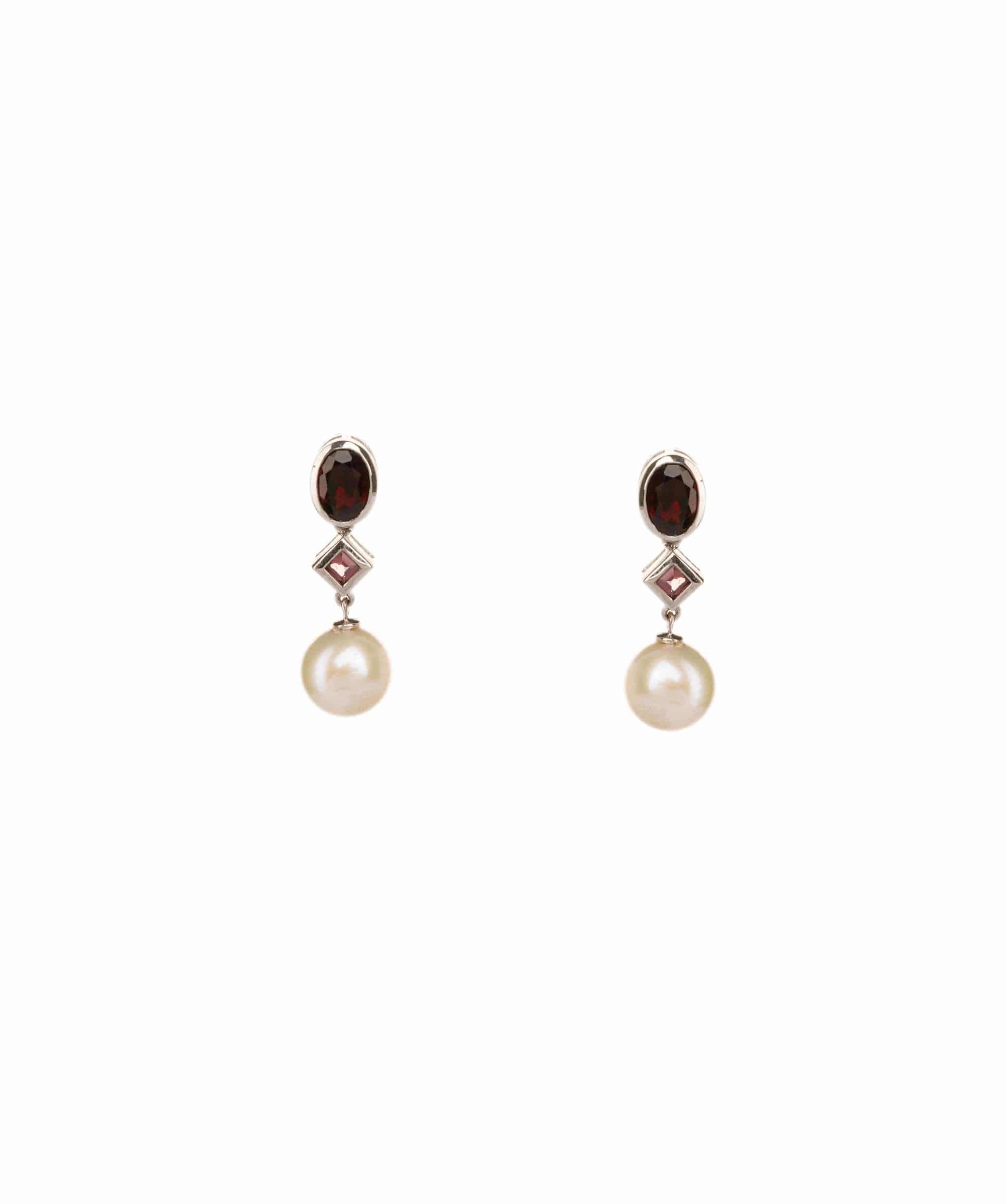 Luxury Promise 20.85ct Fresh Water Pearl, Pink Tourmaline, Garnet 925 Silver White Push & Post Earrings ALC3066