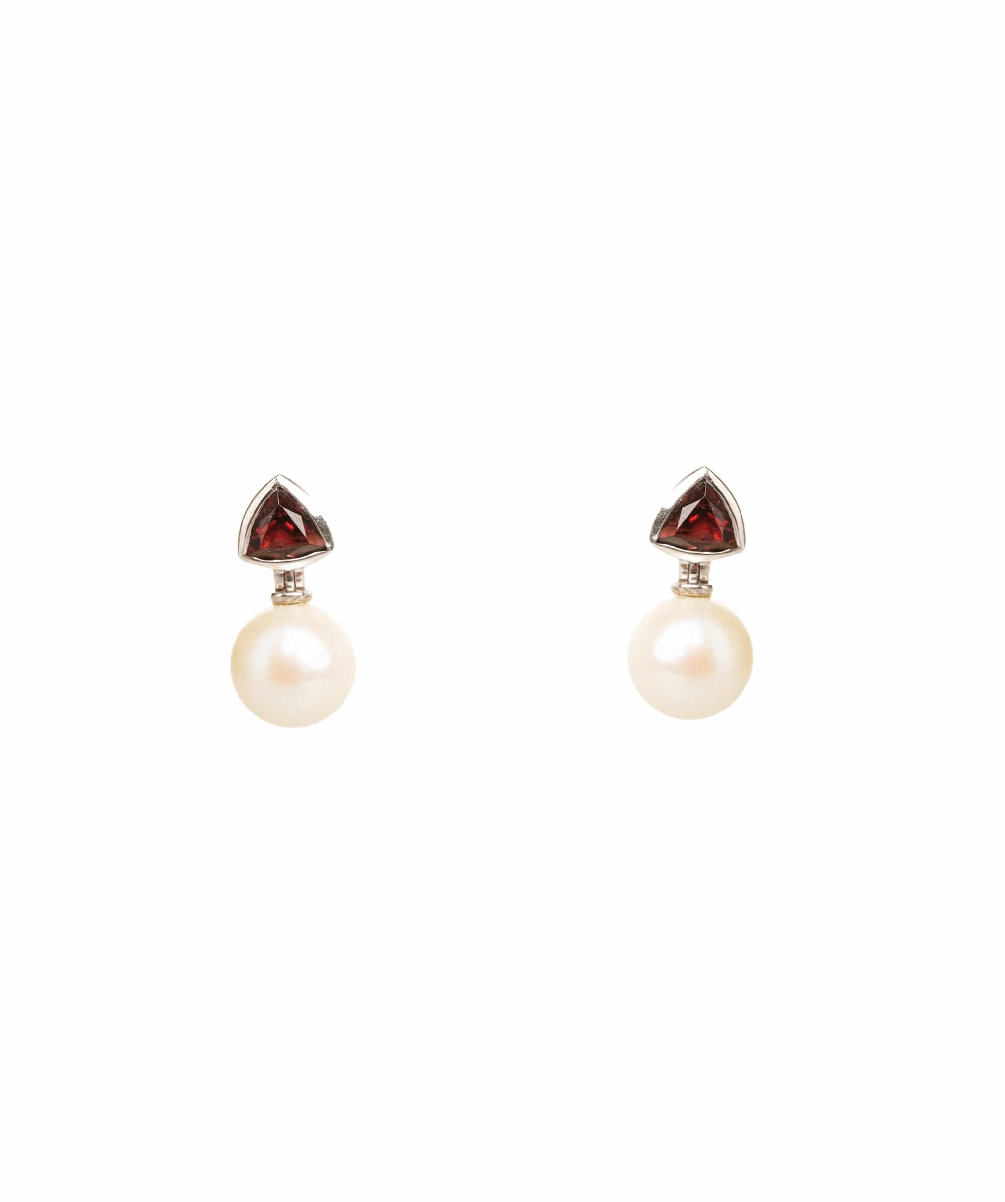 Luxury Promise 25.57ct White Fresh Water Pearl, Red Garnet 925 Silver White Push & Post Earrings ALC3064