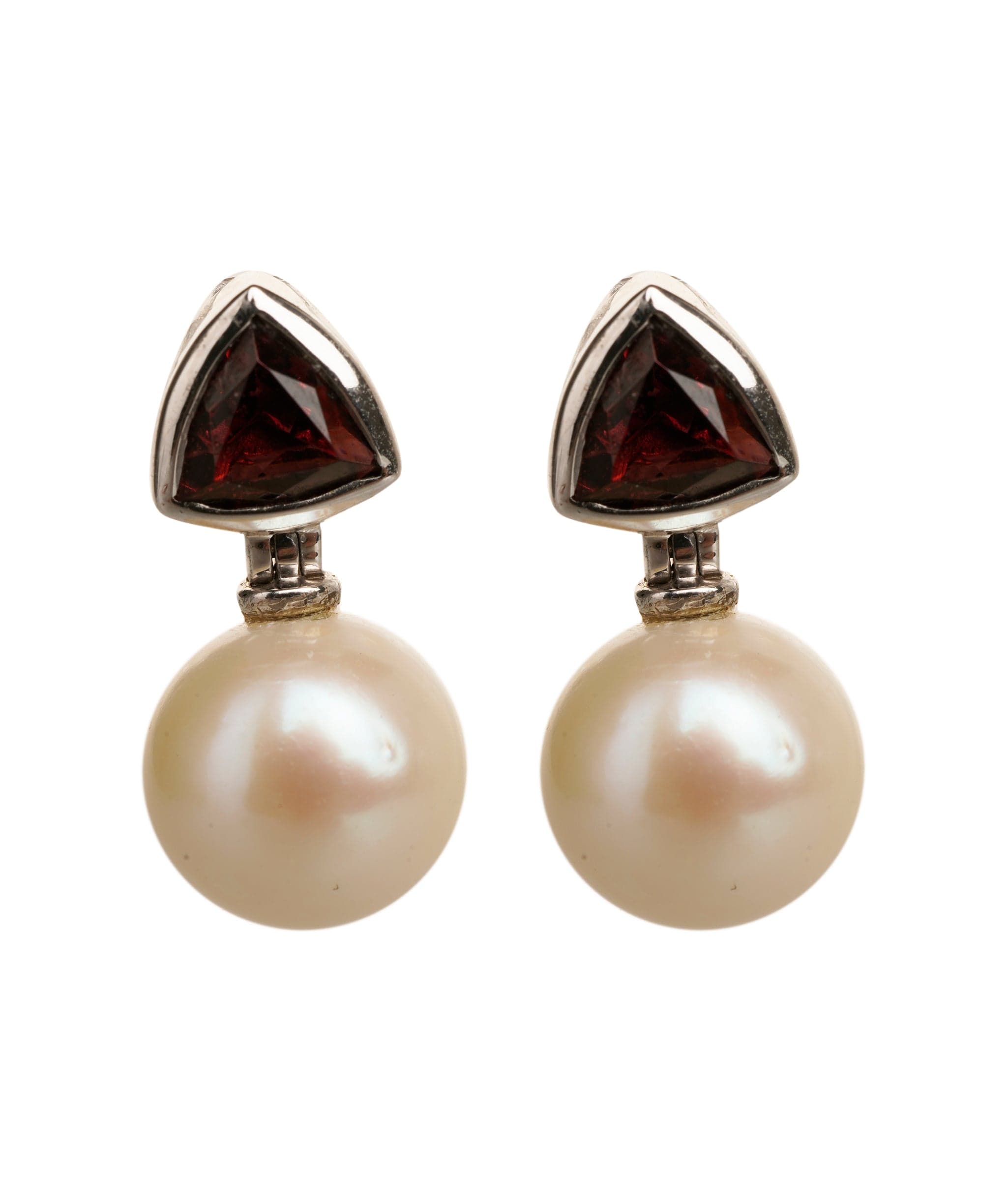 Luxury Promise 25.57ct White Fresh Water Pearl, Red Garnet 925 Silver White Push & Post Earrings ALC3064