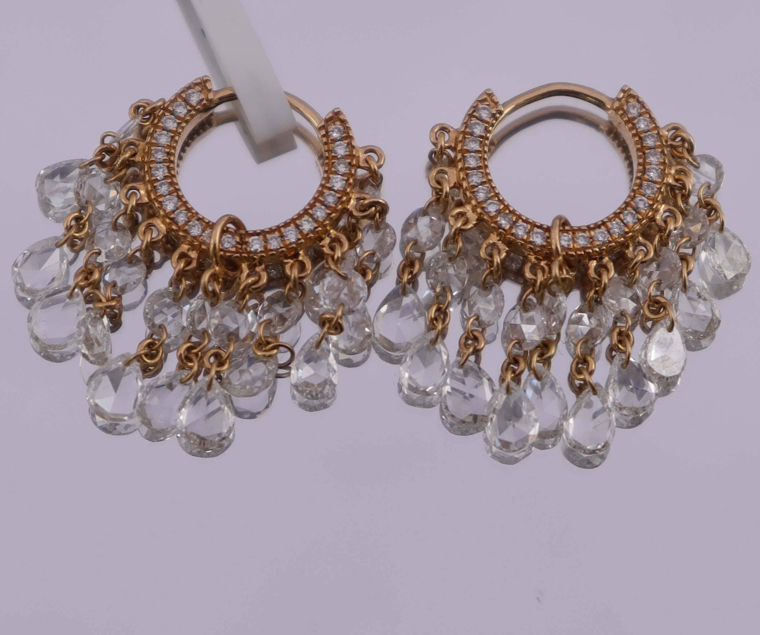 Luxury Promise 3.03ct Rose Cut Diamond Chandelier hoop earrings rose gold E7650