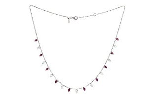 Luxury Promise 3.05ct RUBY PEAR FULL CUT (H) WHITE PEAR ROSECUT NECKLACE C12527