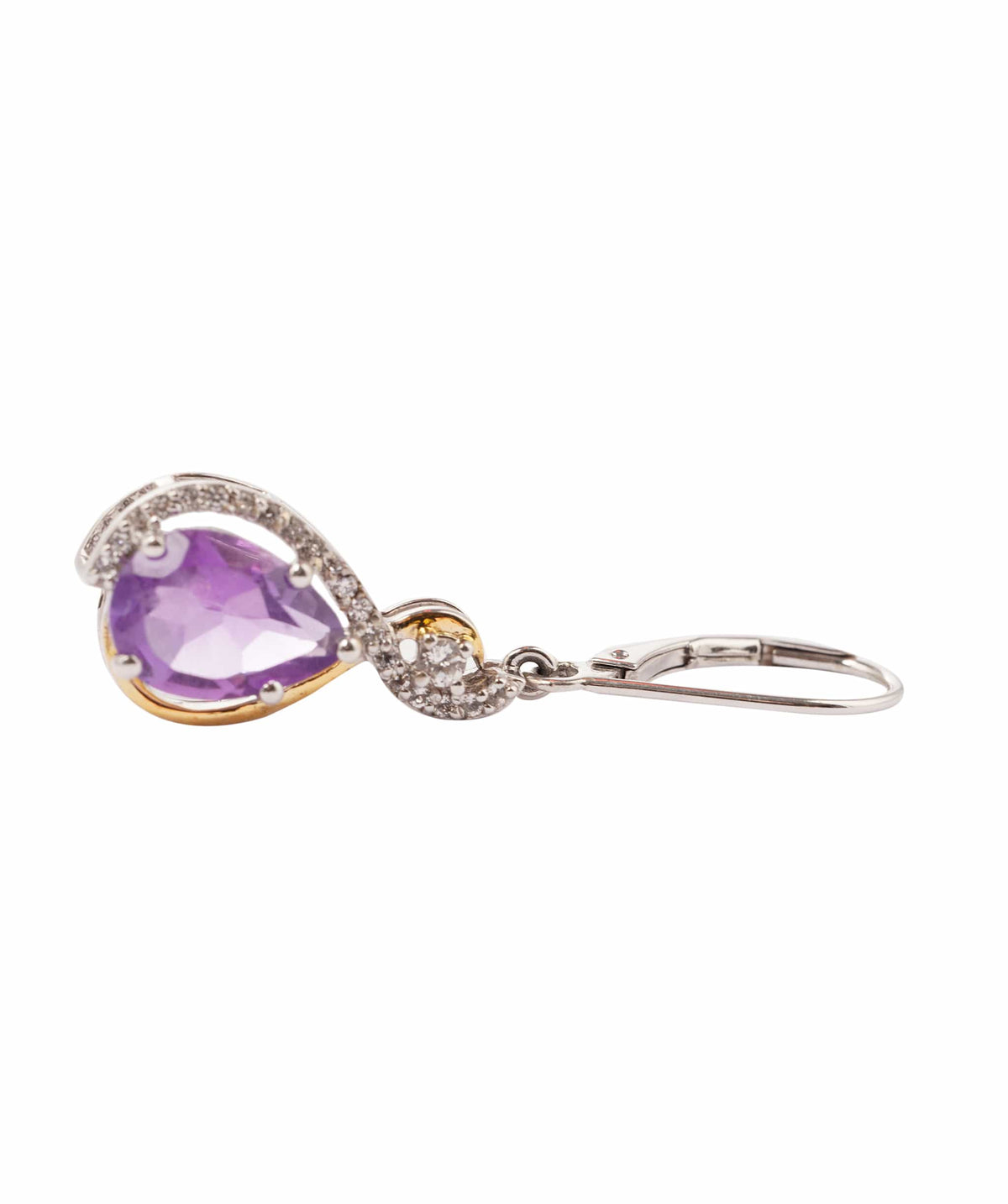 Luxury Promise 3.42ct Amethyst & (0.083ct, 0.212ct) White Topaz 9K Two Tone Gold Leverback Earrings - 4.2g ANC2051