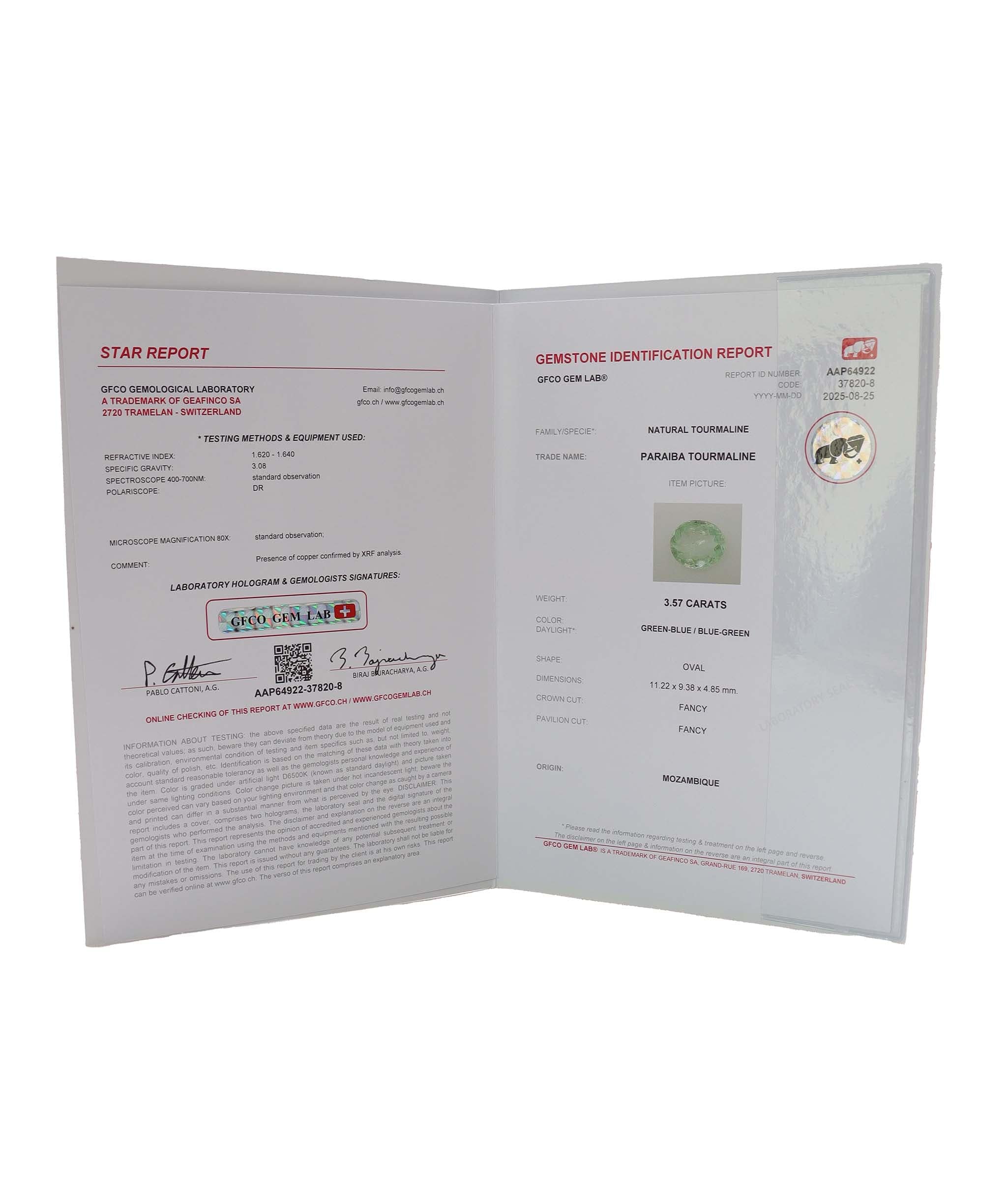 Luxury Promise 3.57cts Paraiba Tourmaline DXBS4784