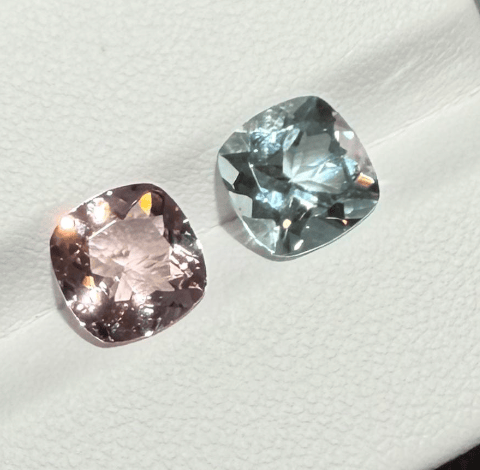 Luxury Promise 3.67ct Aquamarine & pink morganite cushion pair DXBCS3915