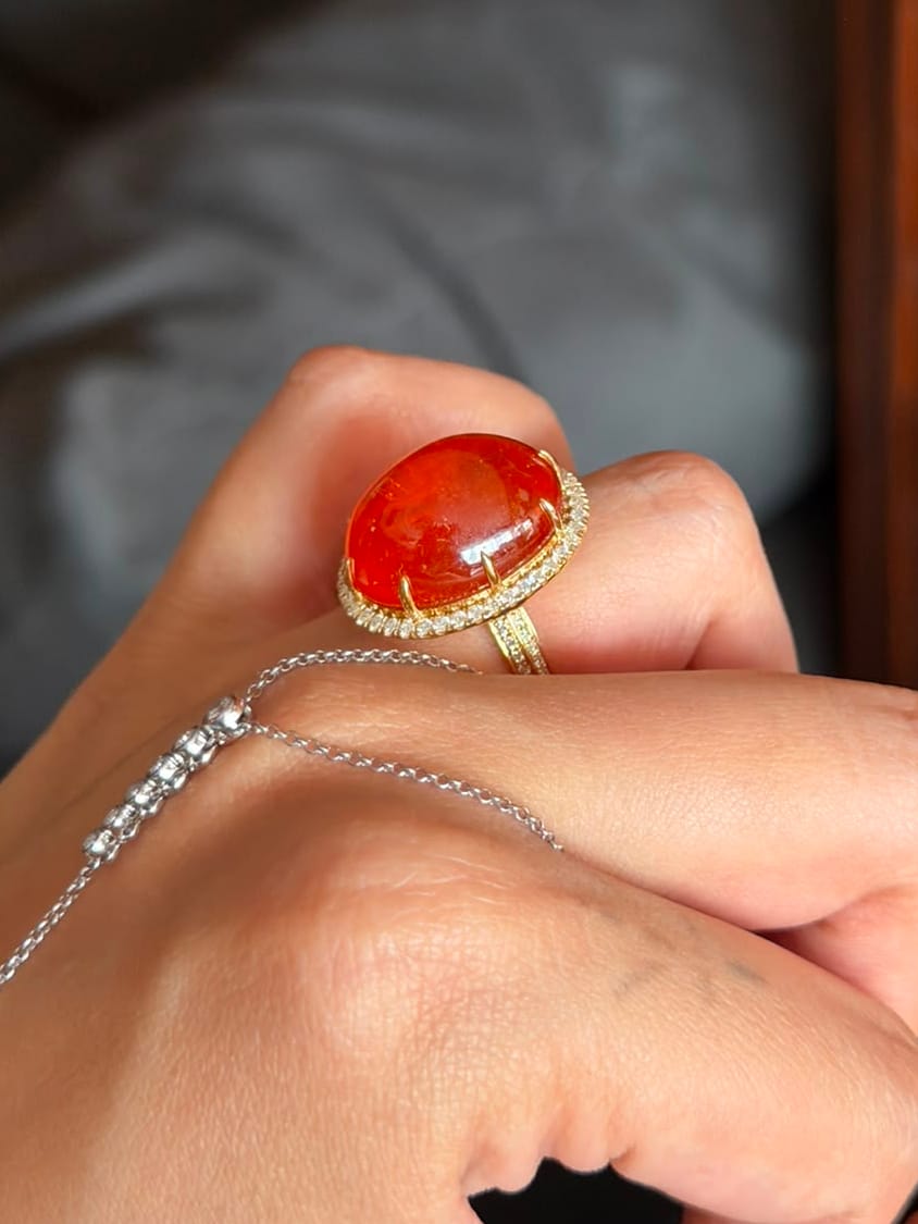 Luxury Promise 31.05ct Spessartine 'Fanta' Garnet Cabochon in 18KYG with Diamonds JJC9043