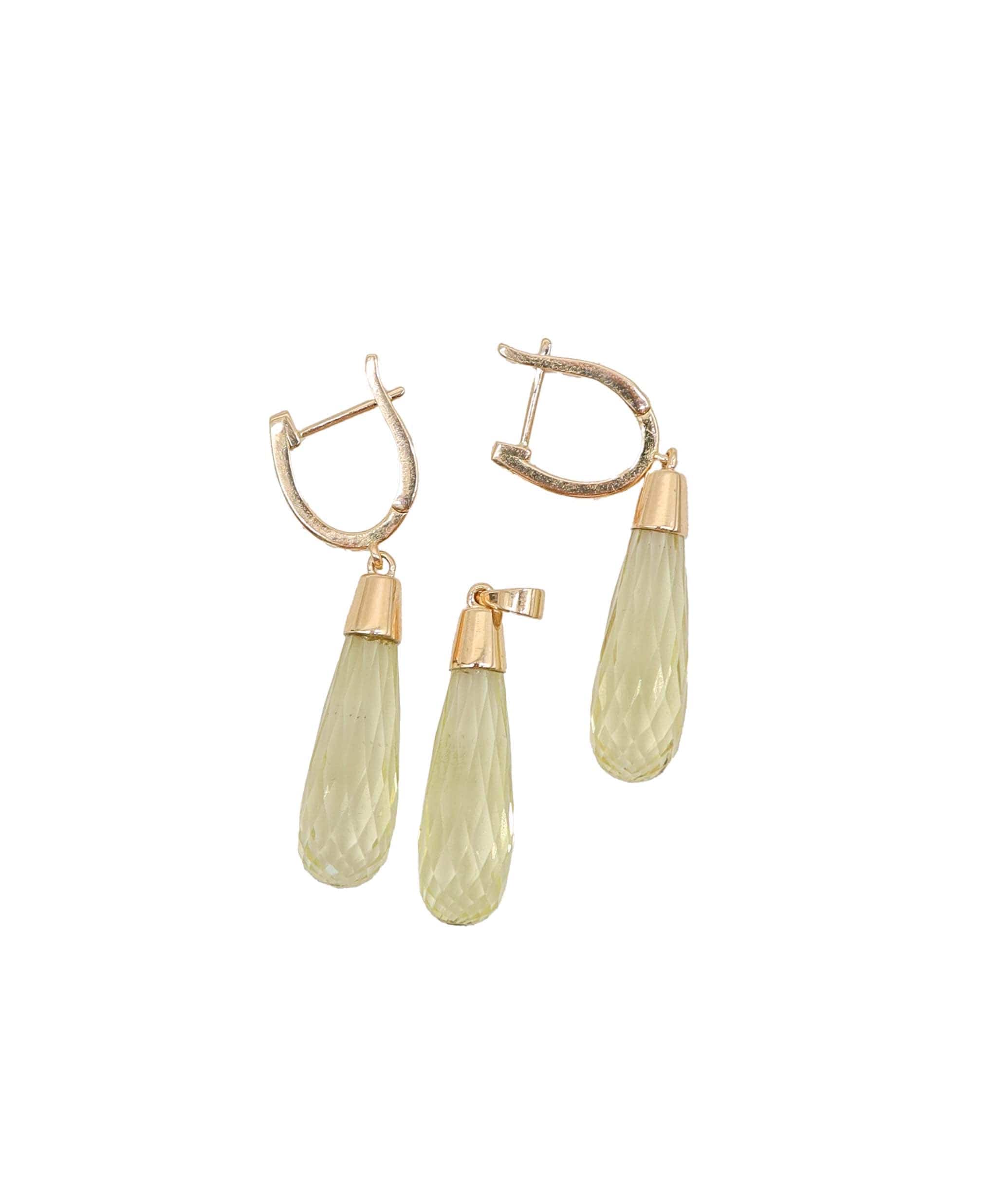 Luxury Promise 31.68ct Lemon Quartz Briolette Set: Earrings & Pendant RDC0601